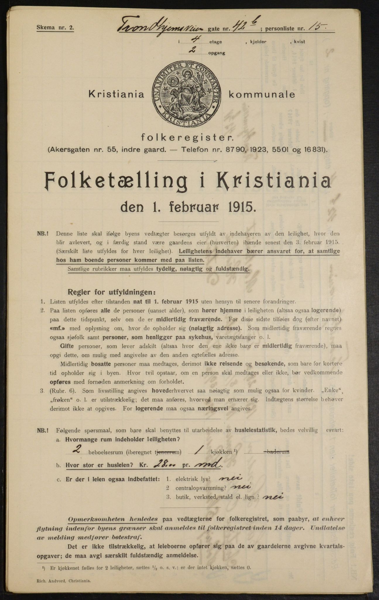 OBA, Kommunal folketelling 1.2.1915 for Kristiania, 1915, s. 116998