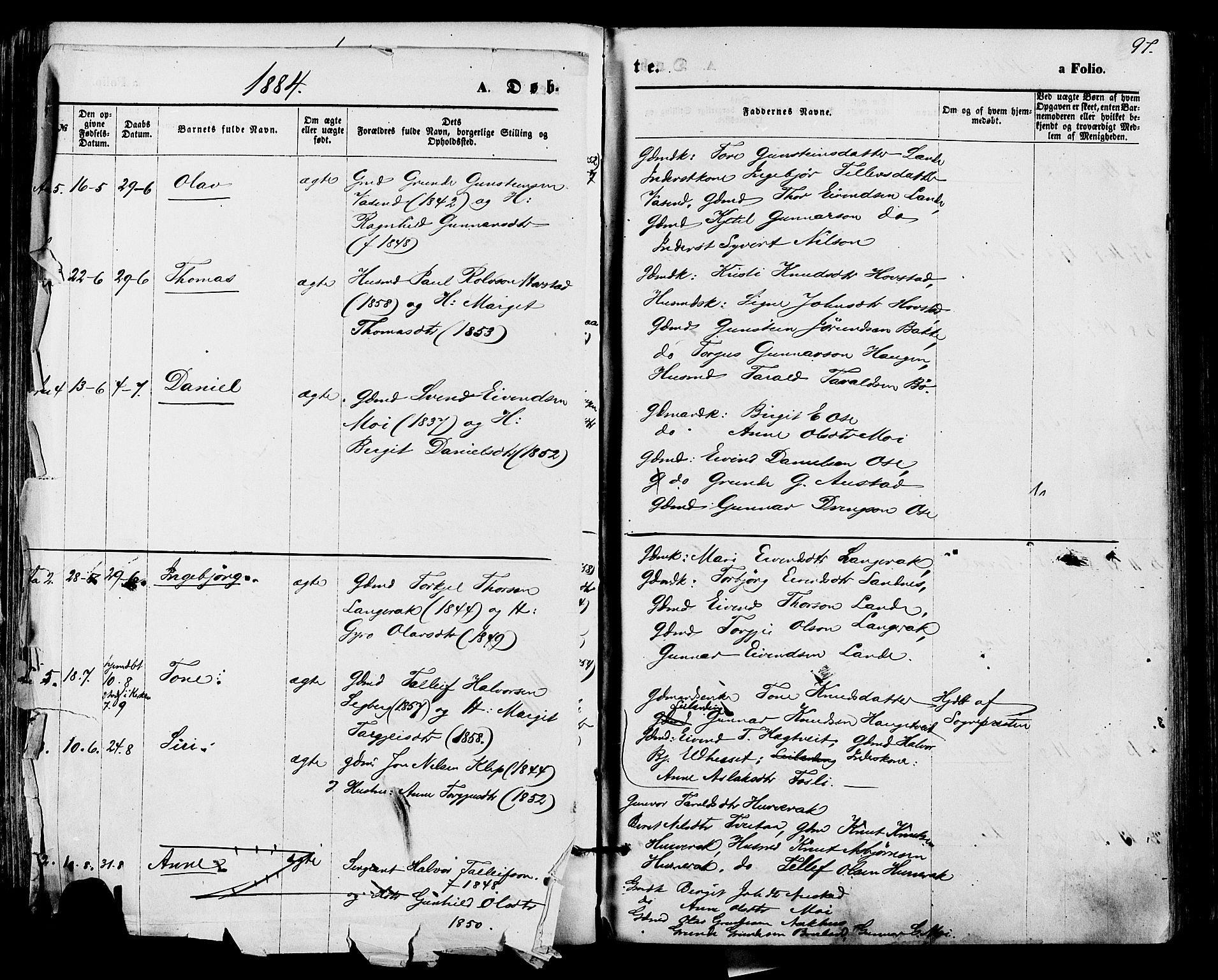 Bygland sokneprestkontor, AV/SAK-1111-0006/F/Fa/Fab/L0006: Ministerialbok nr. A 6, 1873-1884, s. 97