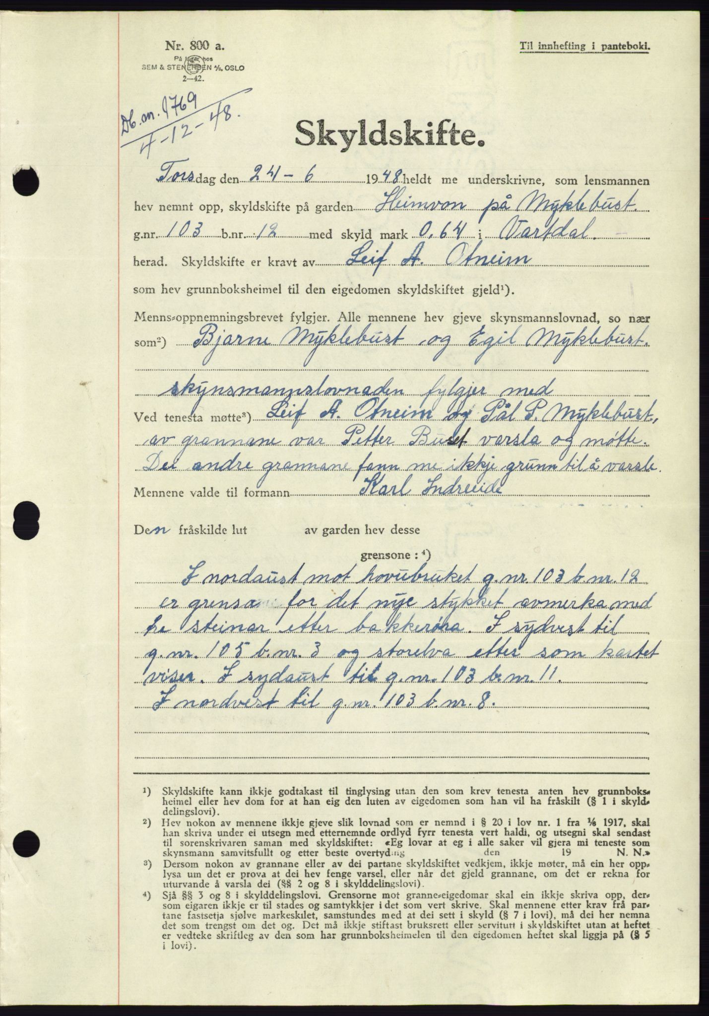 Søre Sunnmøre sorenskriveri, AV/SAT-A-4122/1/2/2C/L0083: Pantebok nr. 9A, 1948-1949, Dagboknr: 1769/1948