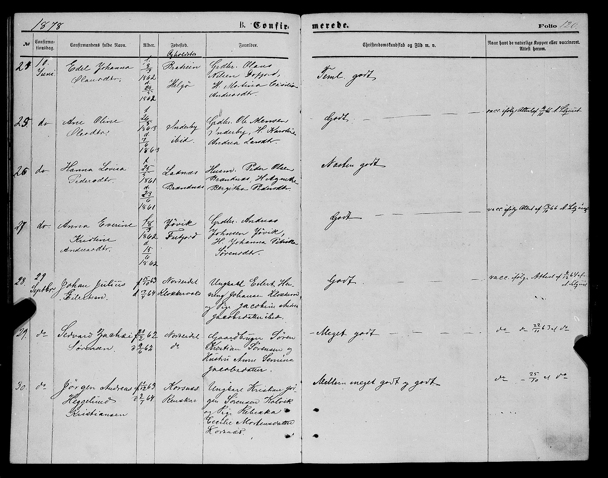 Karlsøy sokneprestembete, AV/SATØ-S-1299/H/Ha/Haa/L0005kirke: Ministerialbok nr. 5, 1872-1878, s. 120