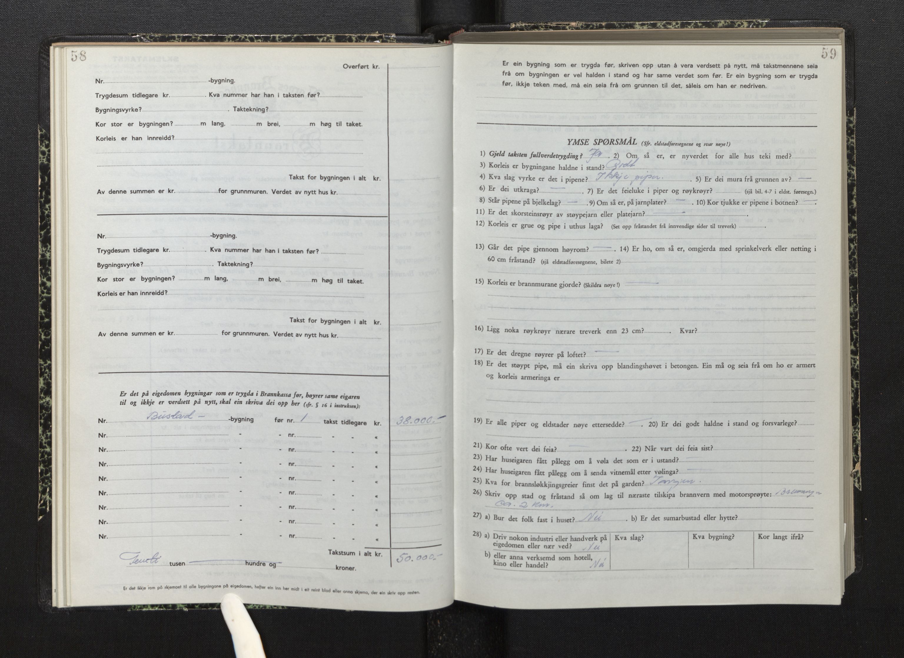 Lensmannen i Bremanger, SAB/A-26701/0012/L0010: Branntakstprotokoll, skjematakst, 1950-1955, s. 58-59