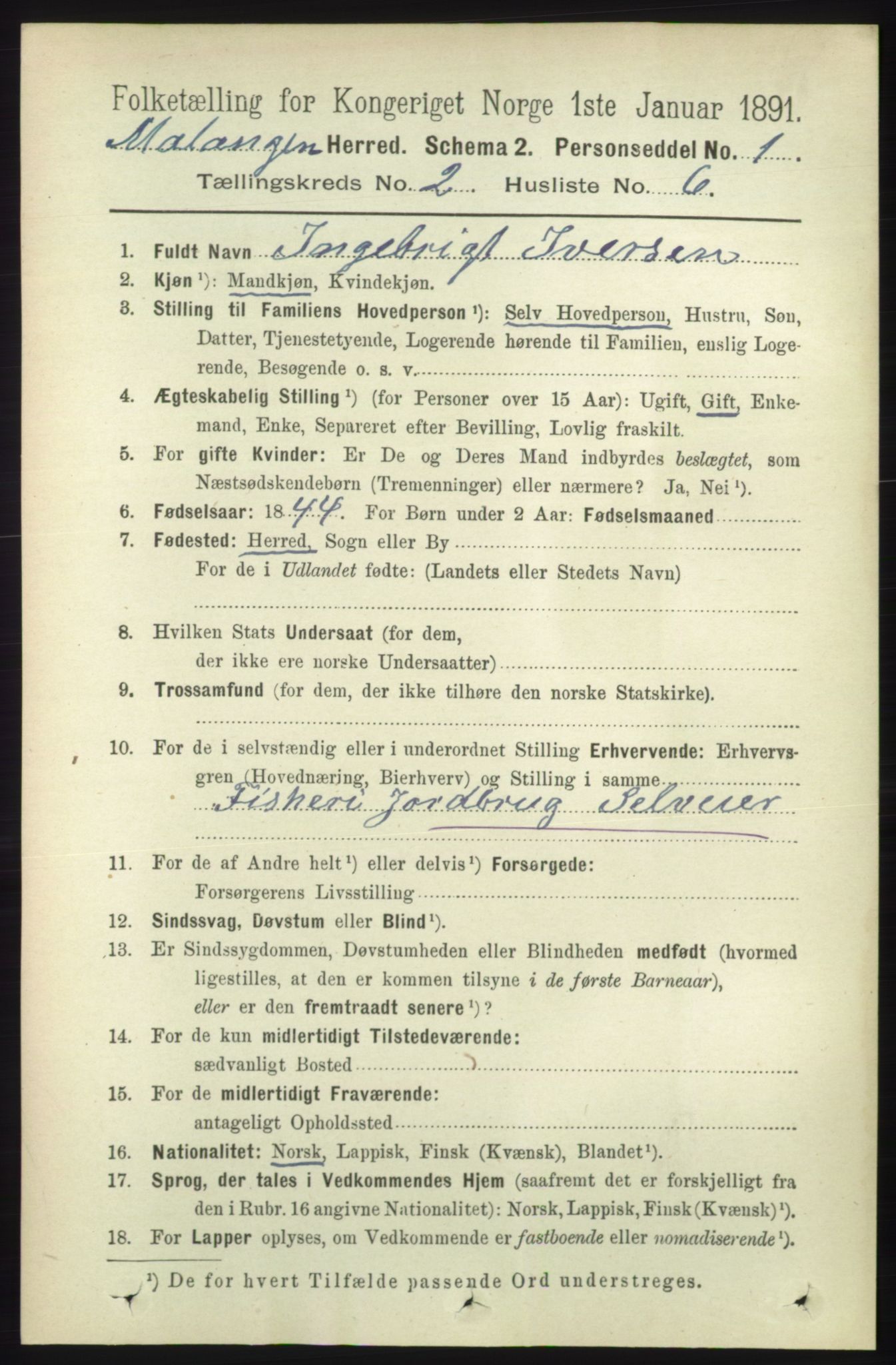RA, Folketelling 1891 for 1932 Malangen herred, 1891, s. 483