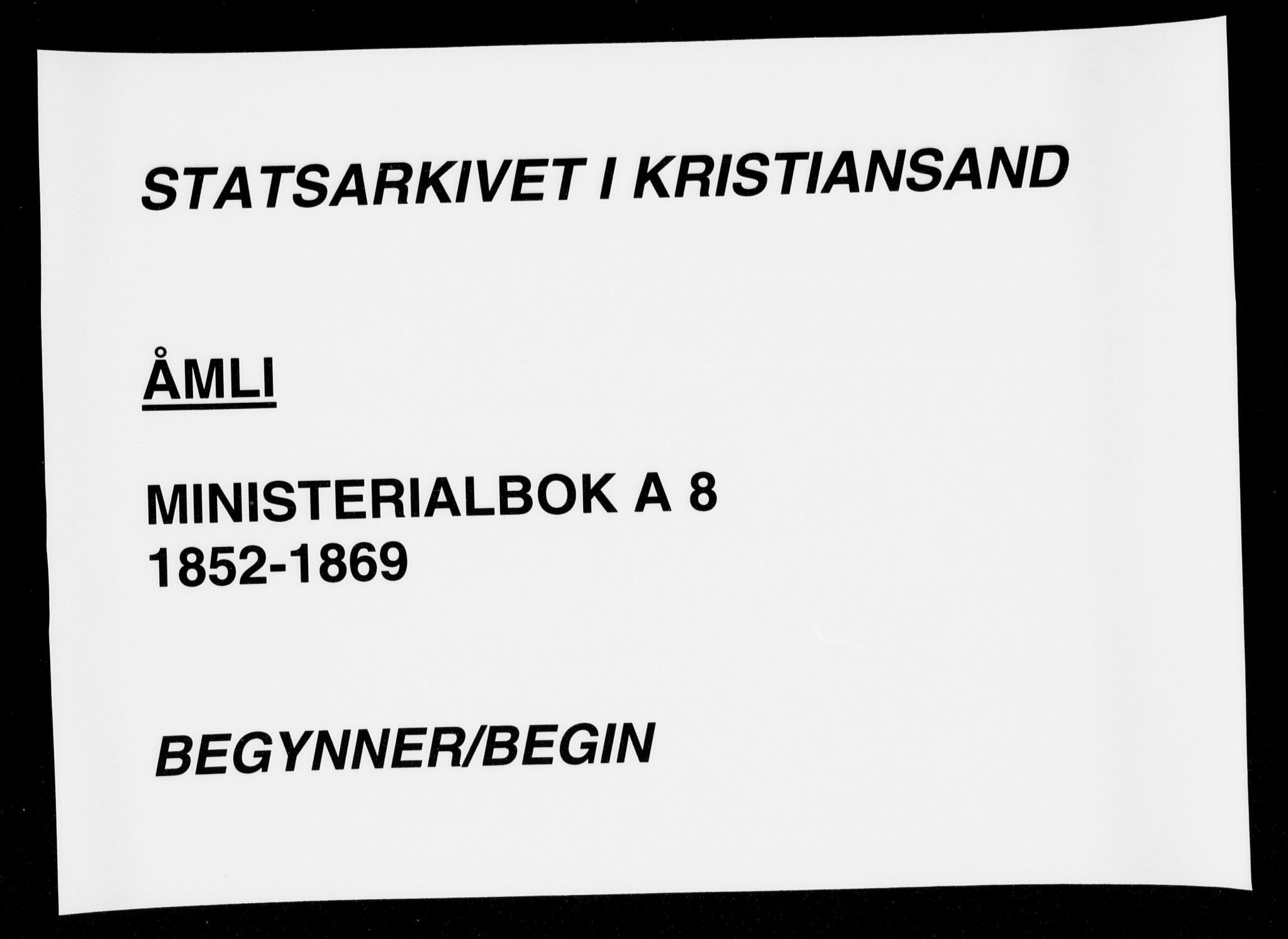 Åmli sokneprestkontor, SAK/1111-0050/F/Fa/Fac/L0008: Ministerialbok nr. A 8, 1852-1869