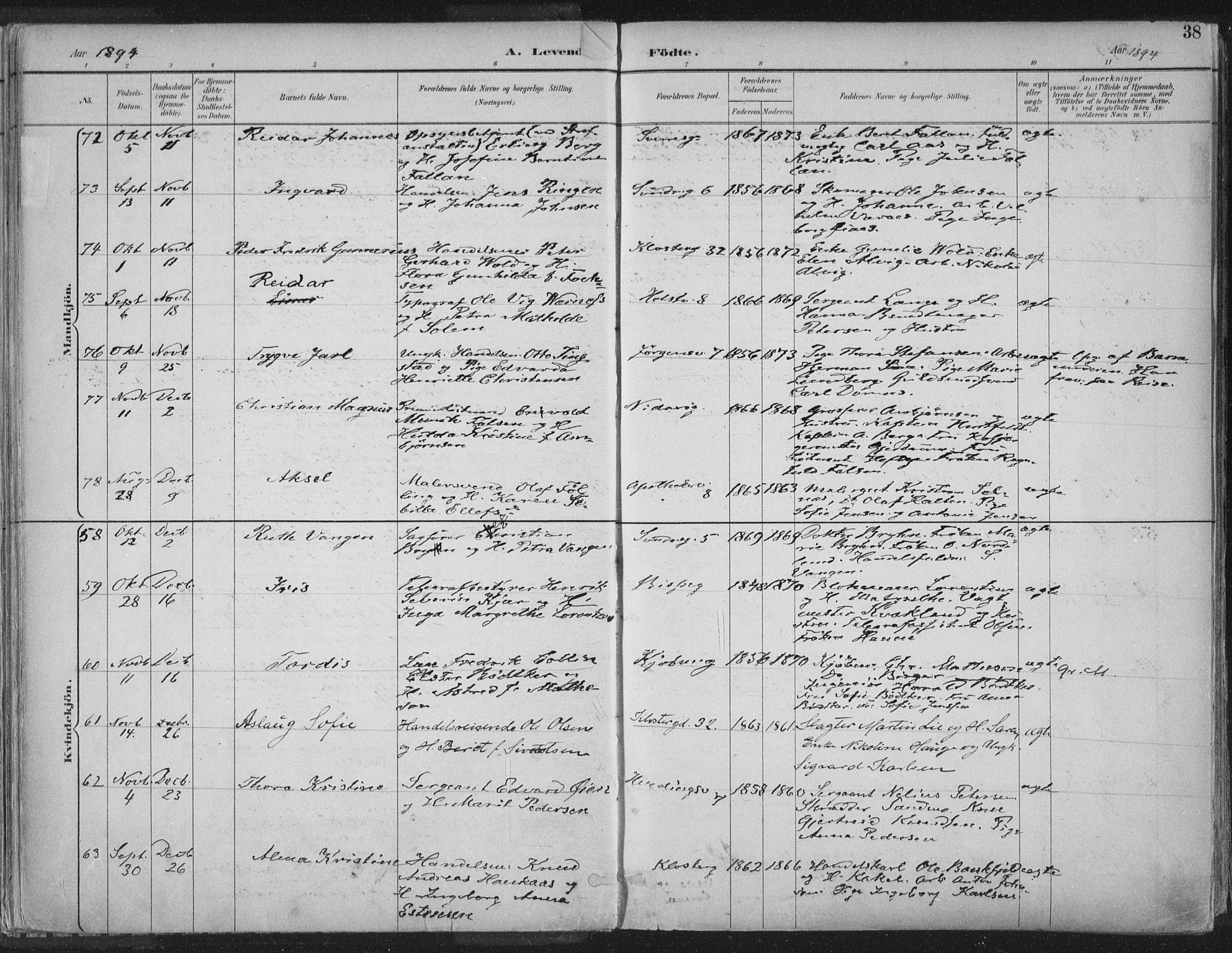 Ministerialprotokoller, klokkerbøker og fødselsregistre - Sør-Trøndelag, AV/SAT-A-1456/601/L0062: Ministerialbok nr. 601A30, 1891-1911, s. 38