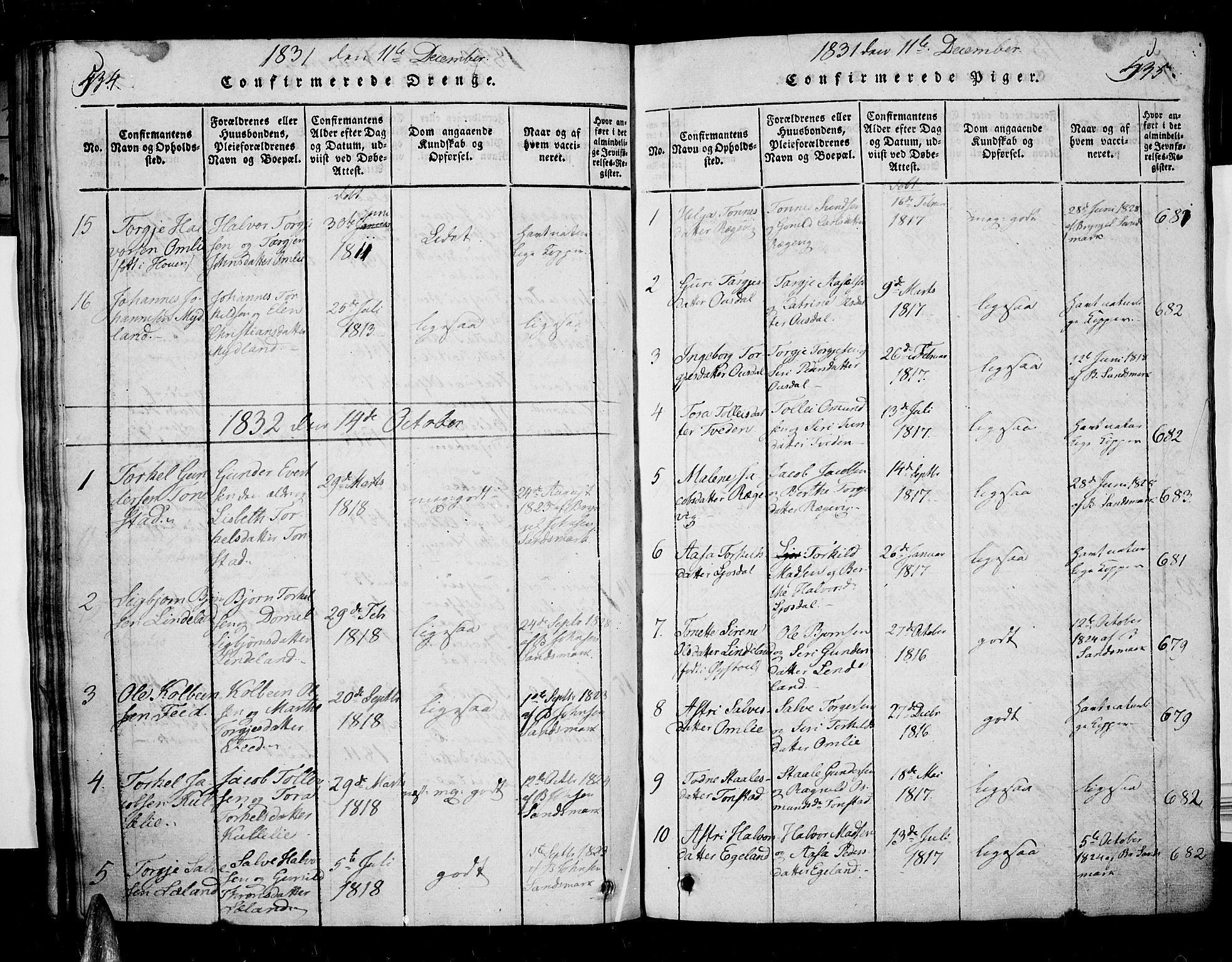 Sirdal sokneprestkontor, SAK/1111-0036/F/Fa/Fab/L0001: Ministerialbok nr. A 1, 1815-1834, s. 534-535