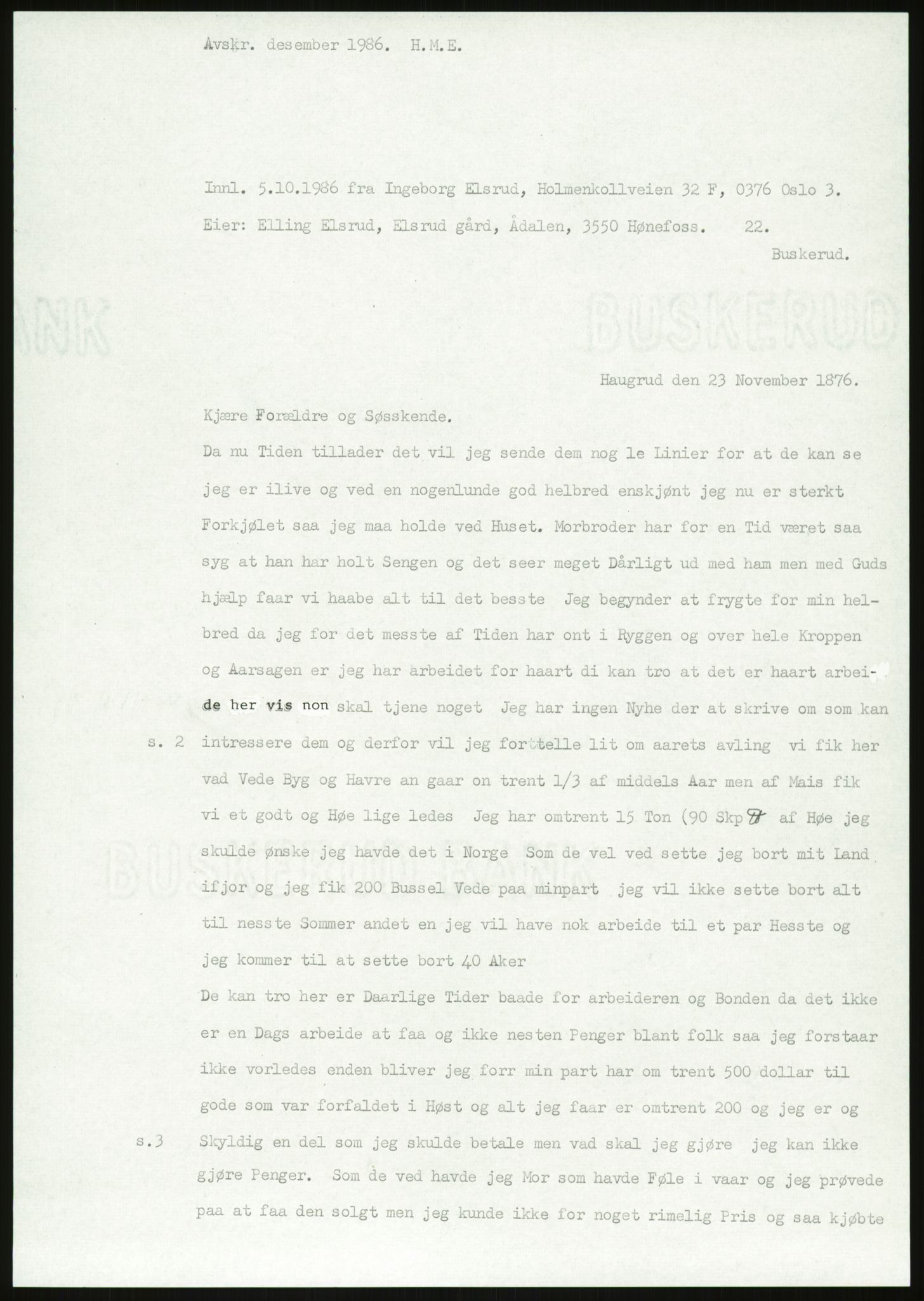 Samlinger til kildeutgivelse, Amerikabrevene, AV/RA-EA-4057/F/L0018: Innlån fra Buskerud: Elsrud, 1838-1914, s. 565