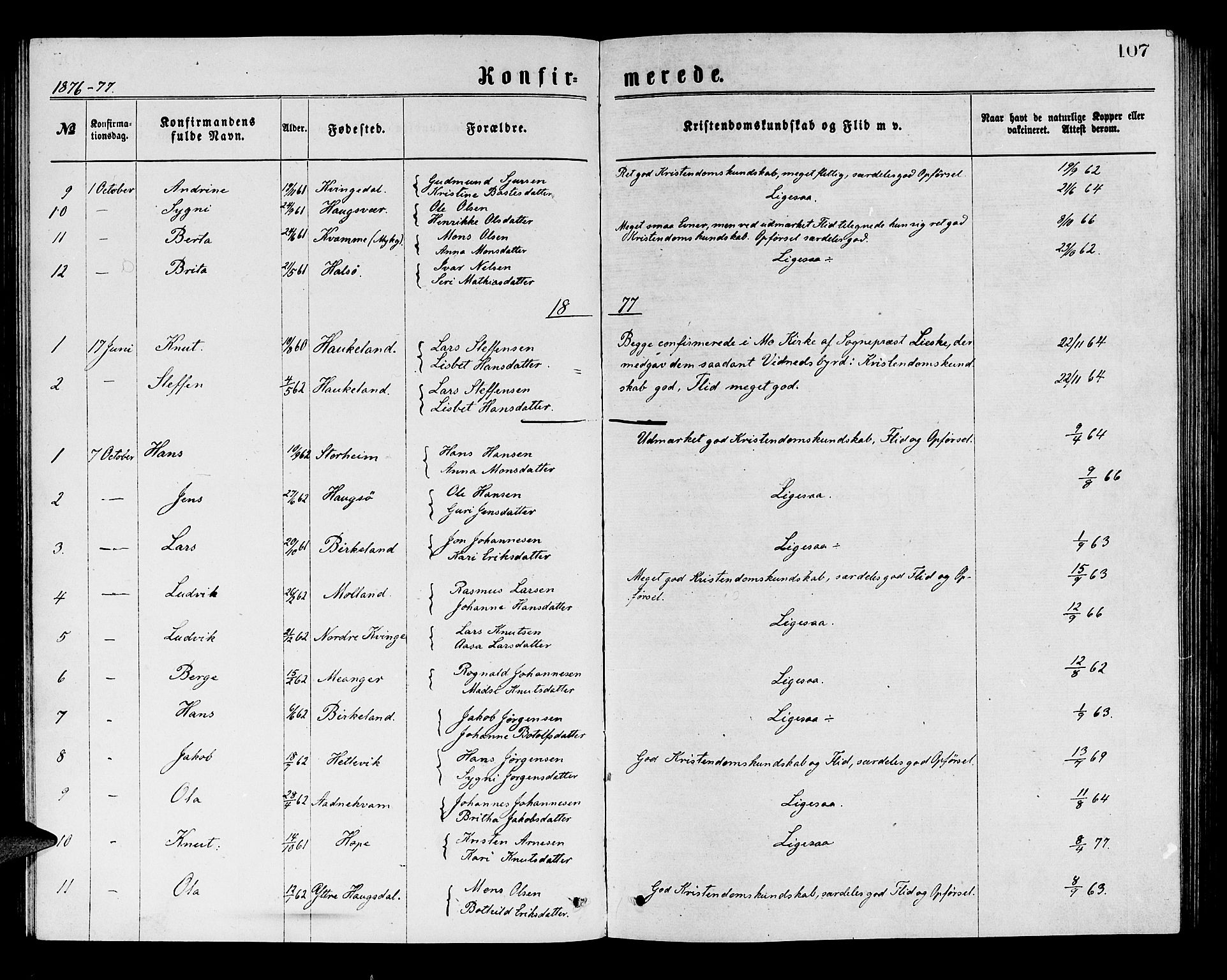 Masfjorden sokneprestembete, AV/SAB-A-77001: Klokkerbok nr. A 2, 1876-1891, s. 107