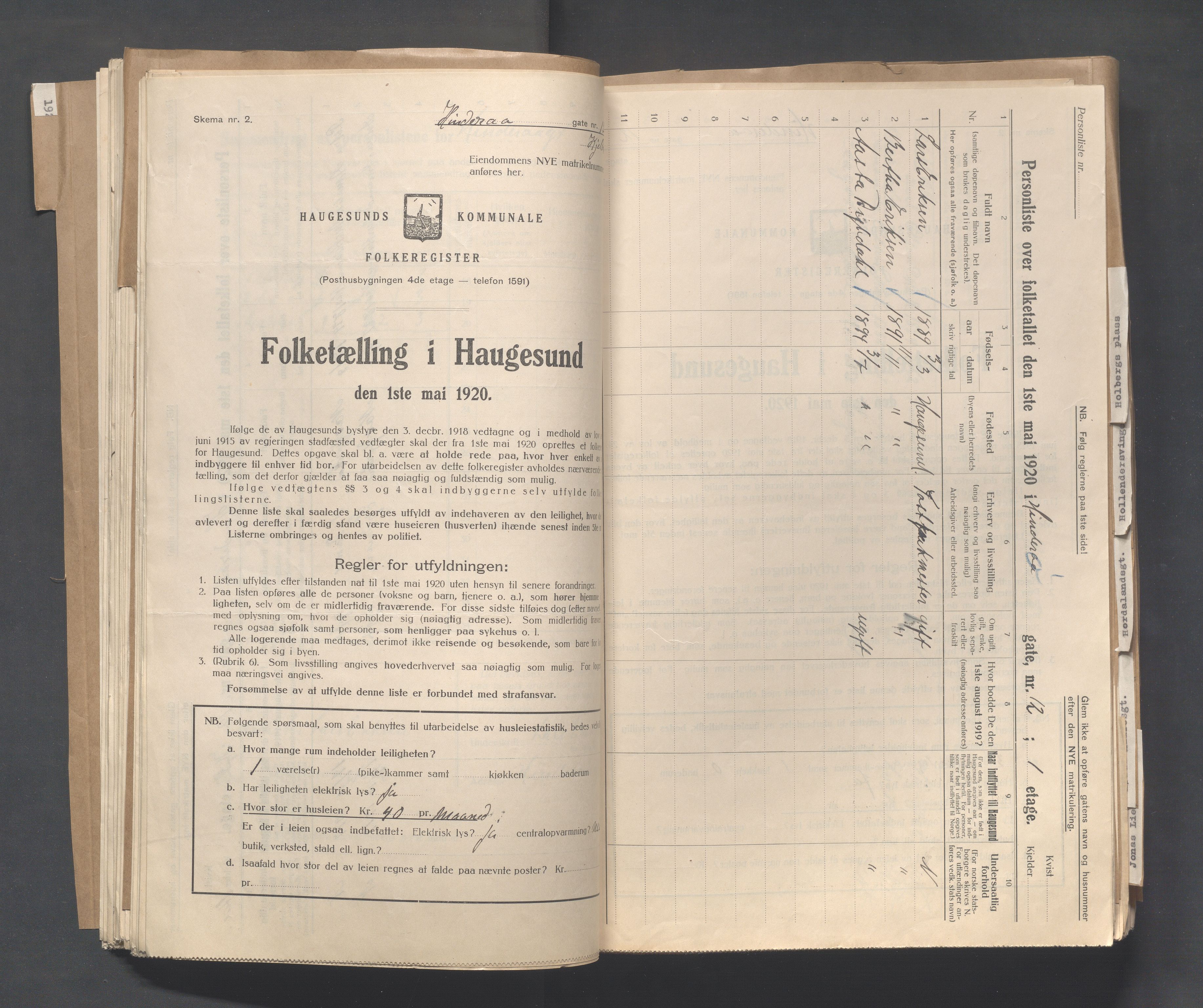 IKAR, Kommunal folketelling 1.5.1920 for Haugesund, 1920, s. 2157