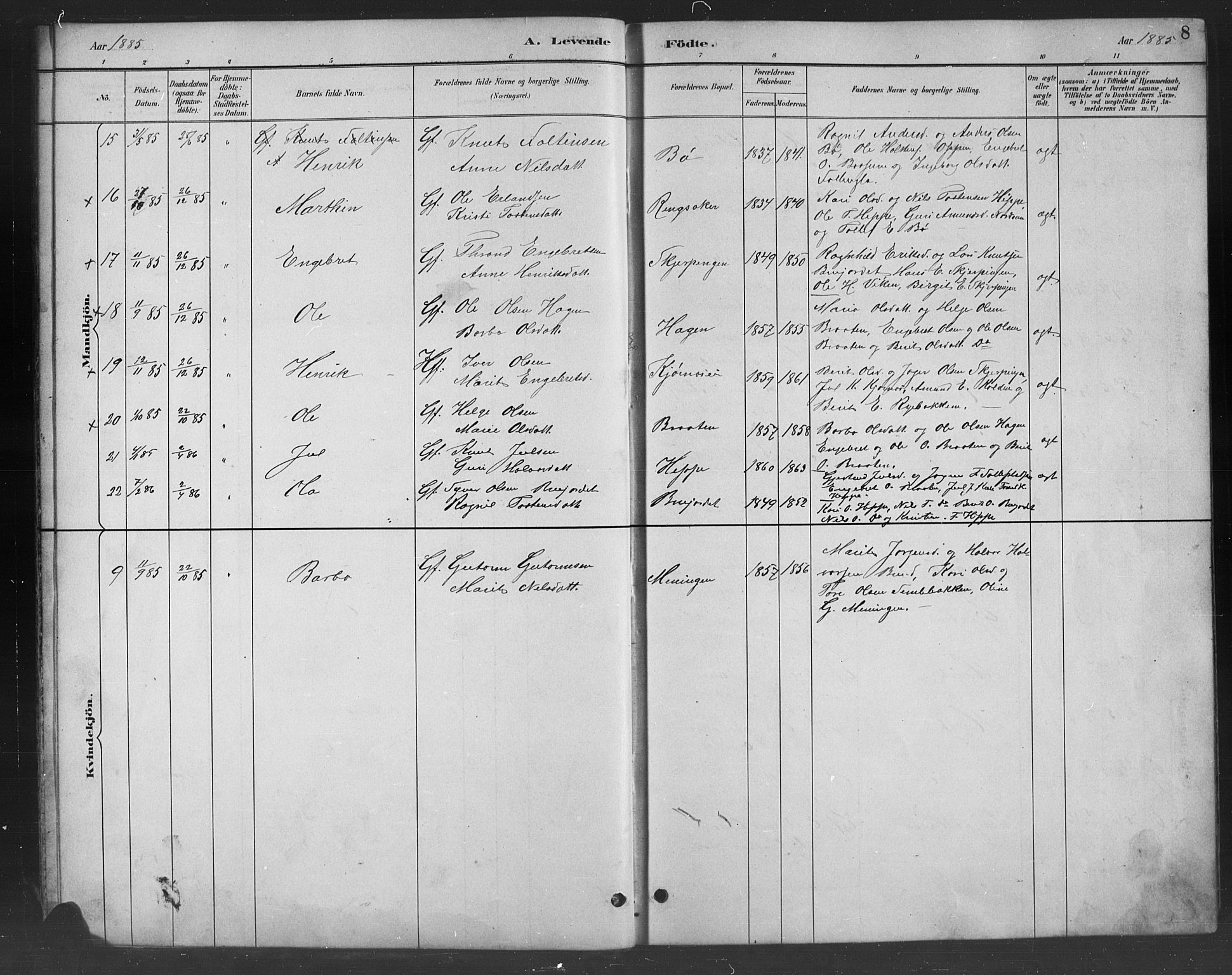 Nord-Aurdal prestekontor, AV/SAH-PREST-132/H/Ha/Hab/L0008: Klokkerbok nr. 8, 1883-1916, s. 8