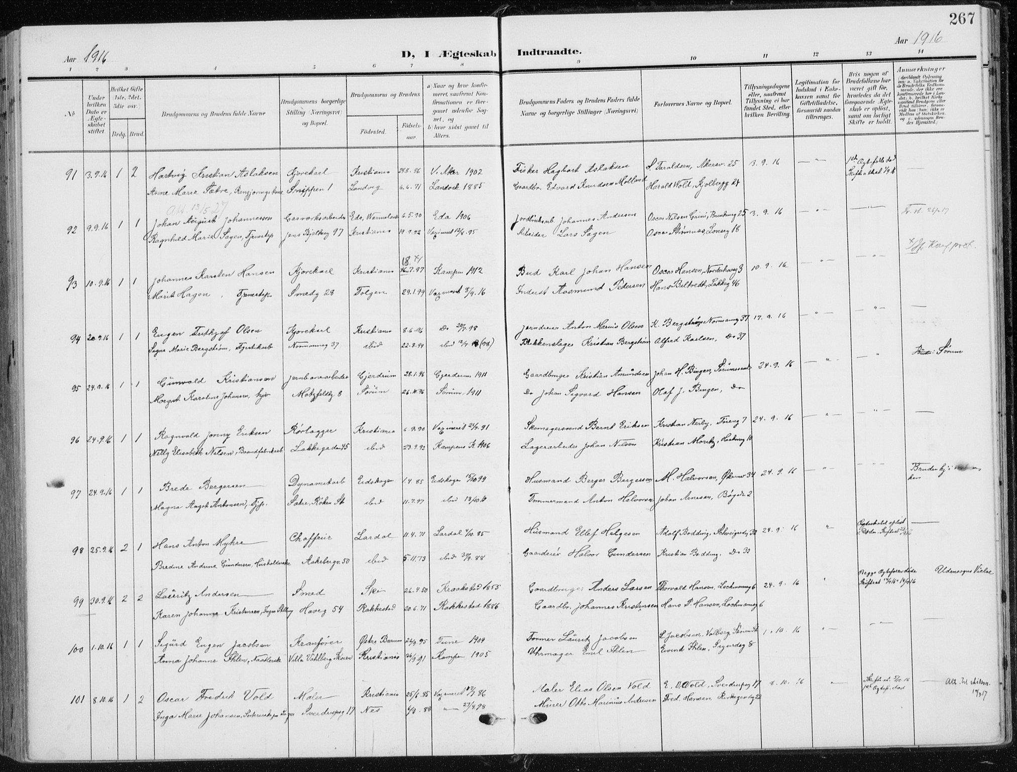 Kampen prestekontor Kirkebøker, AV/SAO-A-10853/F/Fa/L0011: Ministerialbok nr. I 11, 1907-1917, s. 267