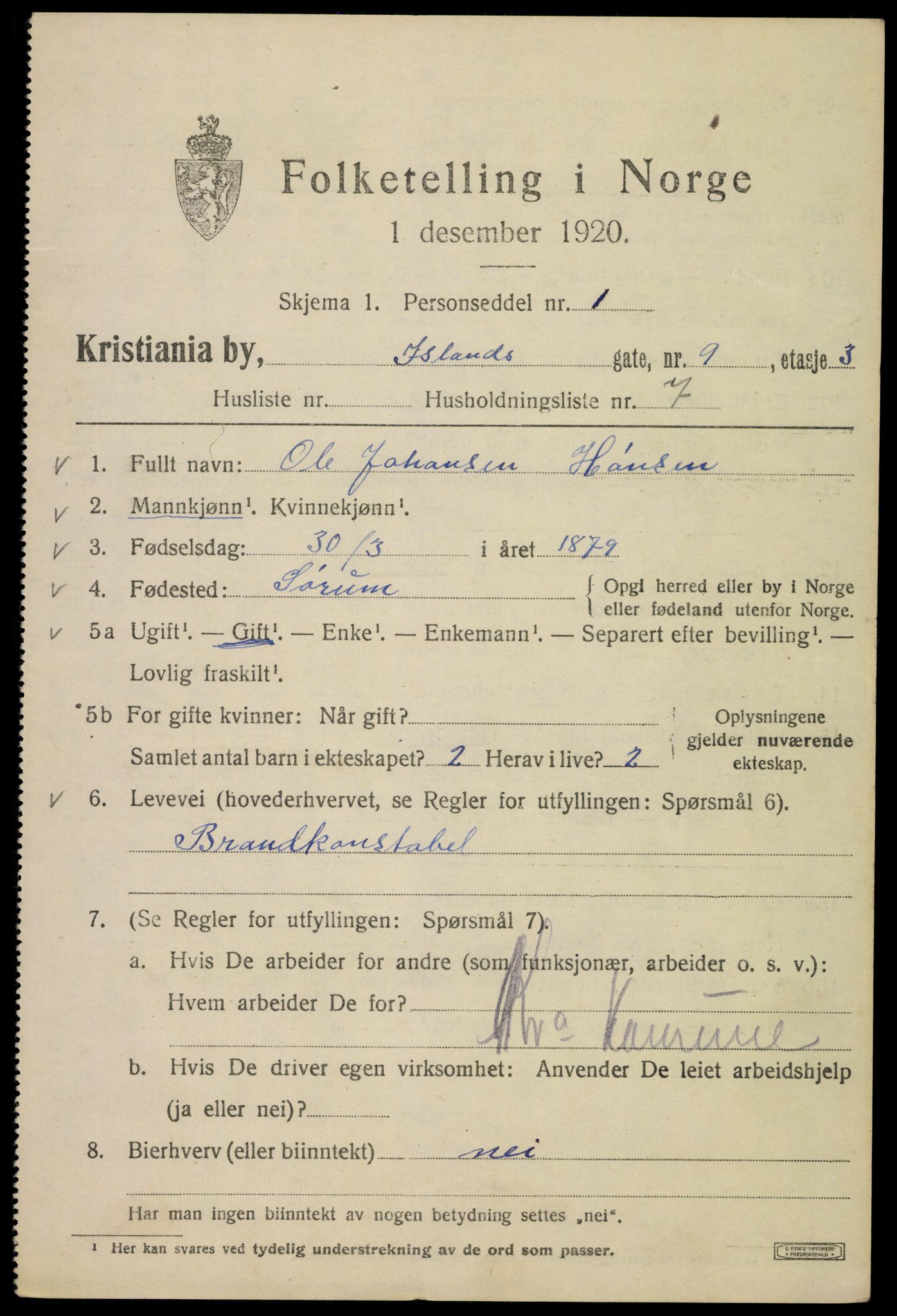 SAO, Folketelling 1920 for 0301 Kristiania kjøpstad, 1920, s. 312323