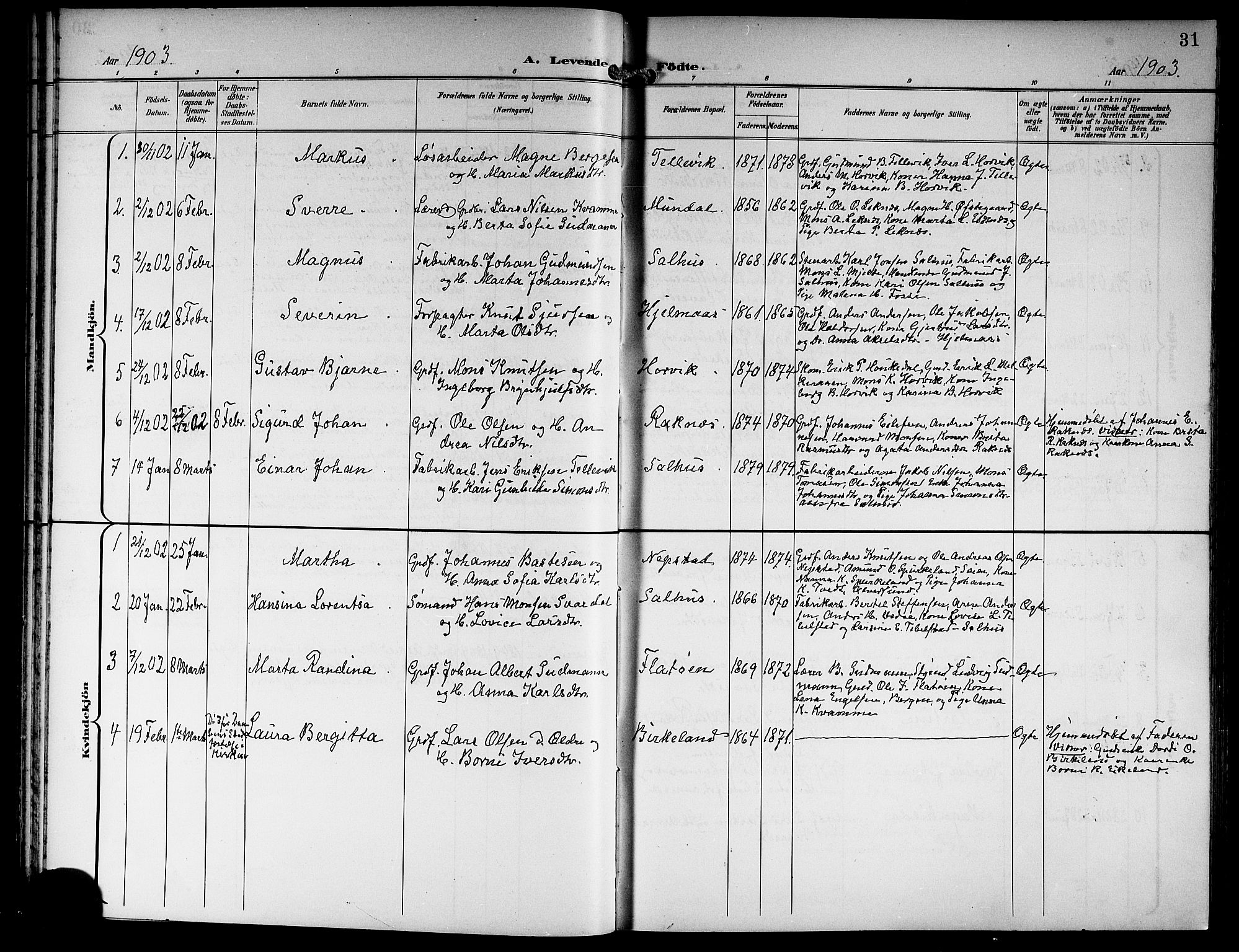 Hamre sokneprestembete, AV/SAB-A-75501/H/Ha/Hab: Klokkerbok nr. B 4, 1898-1919, s. 31