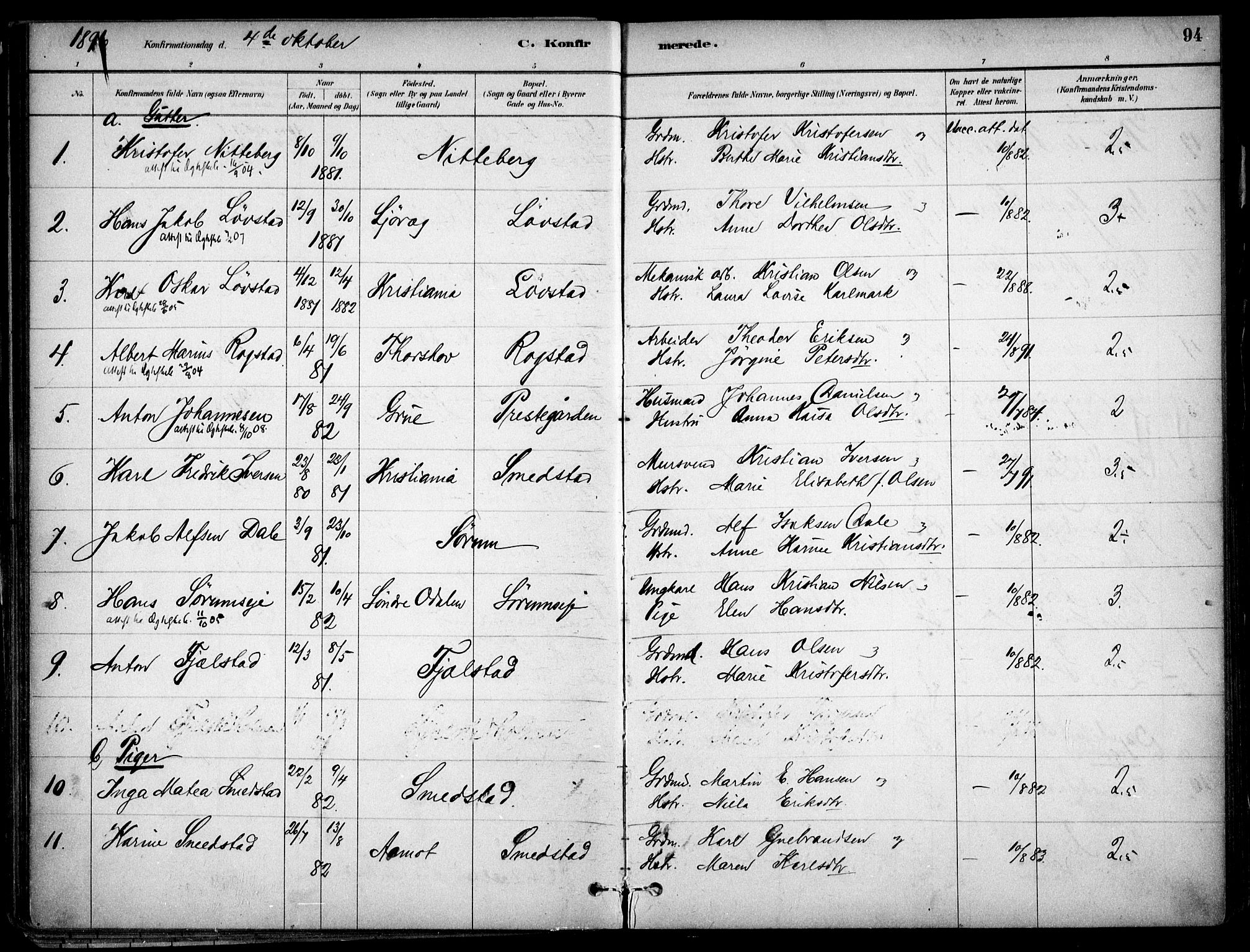 Gjerdrum prestekontor Kirkebøker, AV/SAO-A-10412b/F/Fa/L0009: Ministerialbok nr. I 9, 1881-1916, s. 94