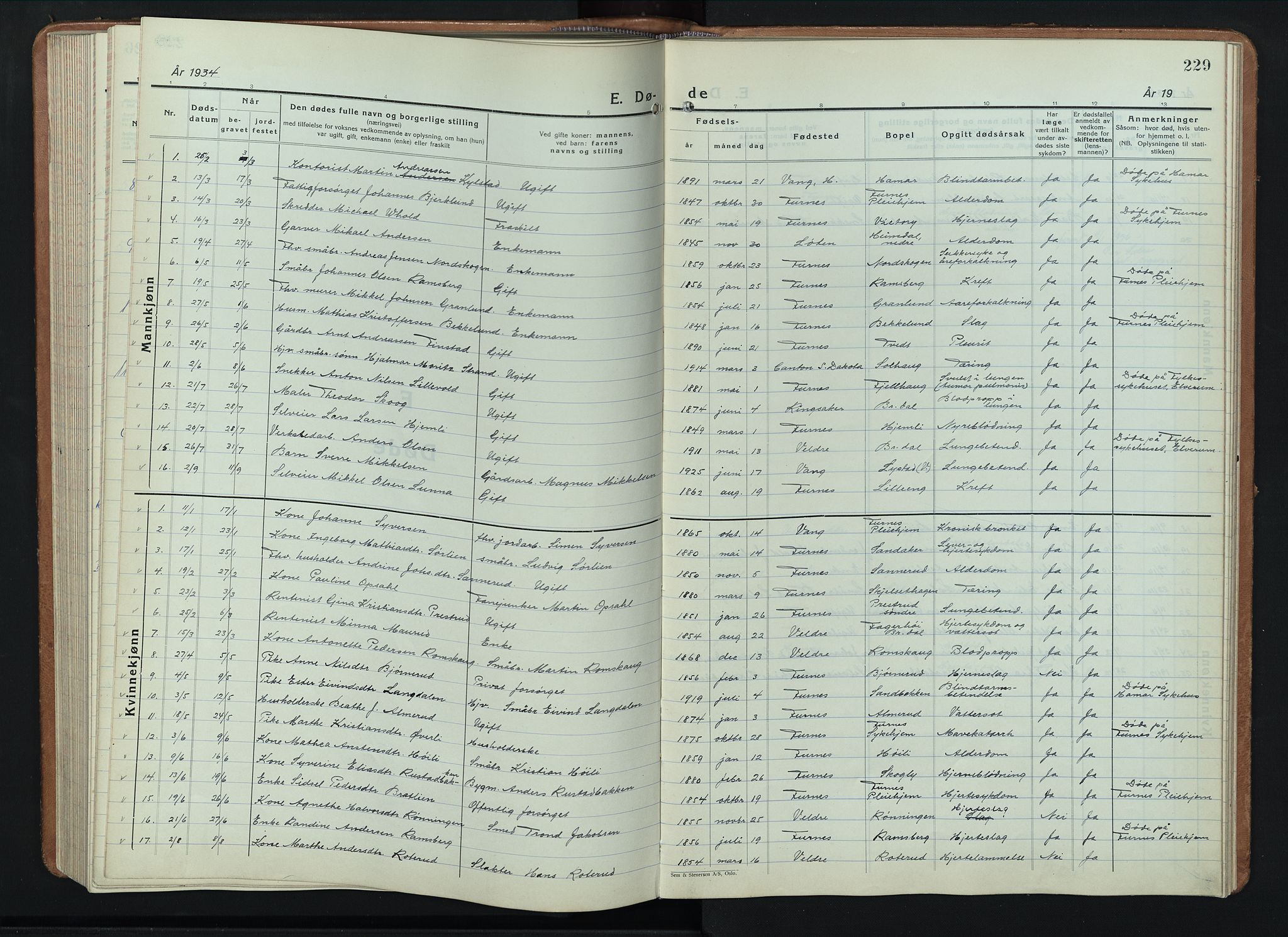Furnes prestekontor, SAH/PREST-012/L/La/L0002: Klokkerbok nr. 2, 1934-1956, s. 229