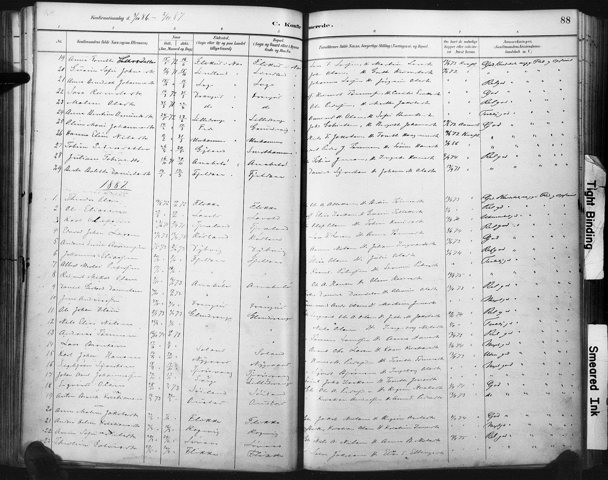 Flekkefjord sokneprestkontor, AV/SAK-1111-0012/F/Fa/Fac/L0008: Ministerialbok nr. A 8, 1885-1898, s. 88