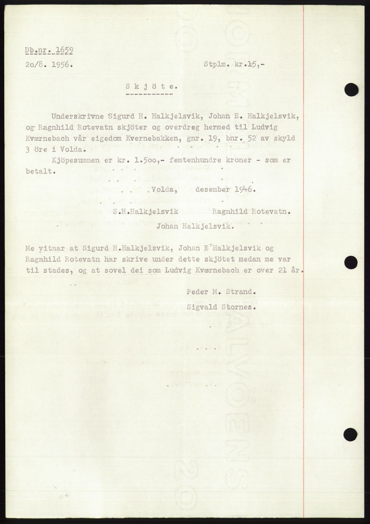 Søre Sunnmøre sorenskriveri, AV/SAT-A-4122/1/2/2C/L0104: Pantebok nr. 30A, 1956-1956, Dagboknr: 1659/1956