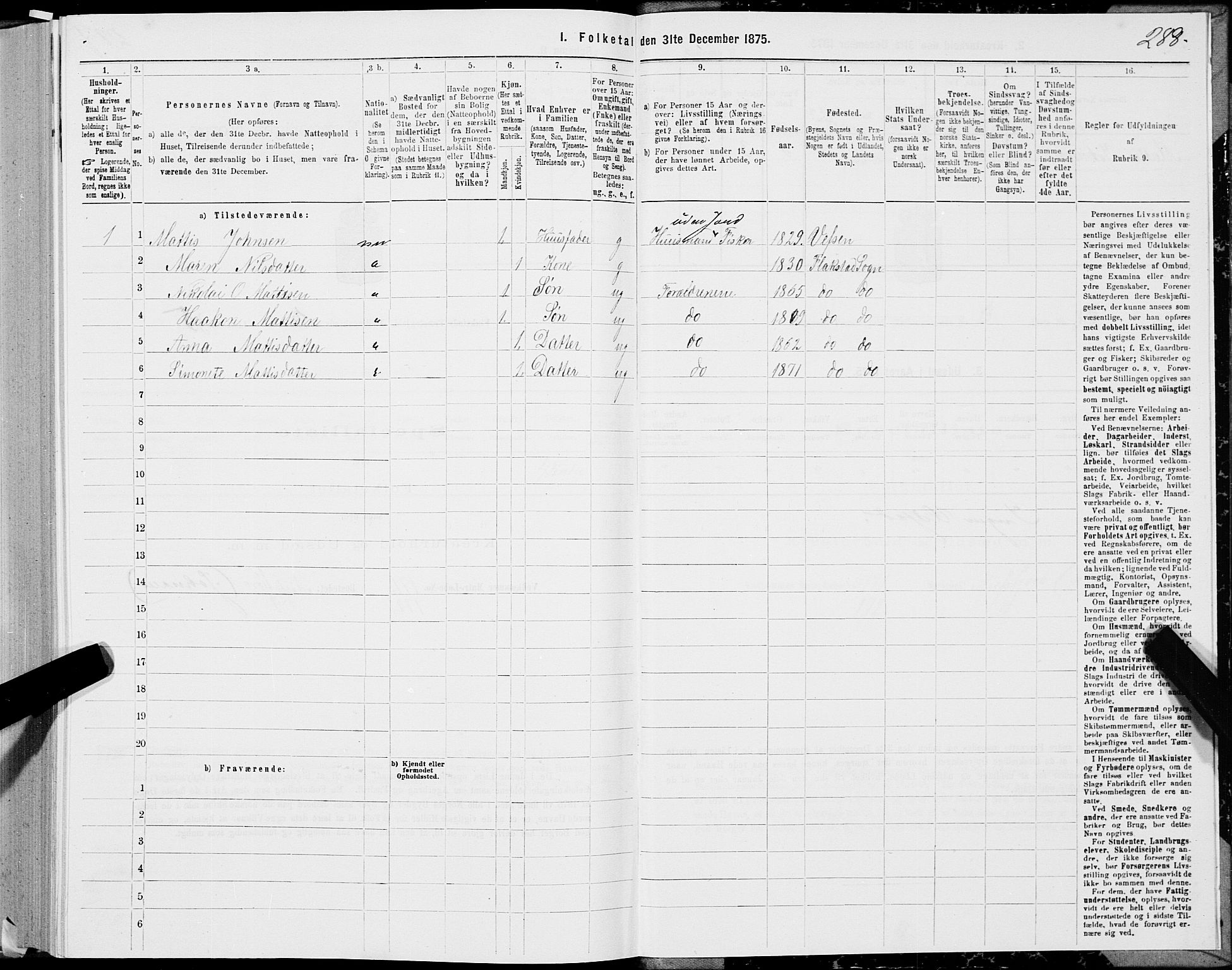 SAT, Folketelling 1875 for 1859P Flakstad prestegjeld, 1875, s. 1288