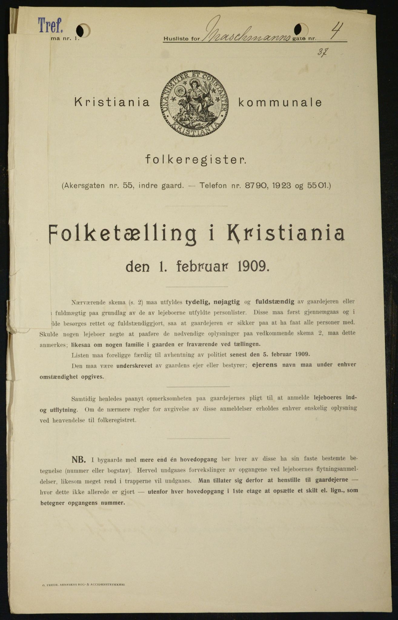 OBA, Kommunal folketelling 1.2.1909 for Kristiania kjøpstad, 1909, s. 58765