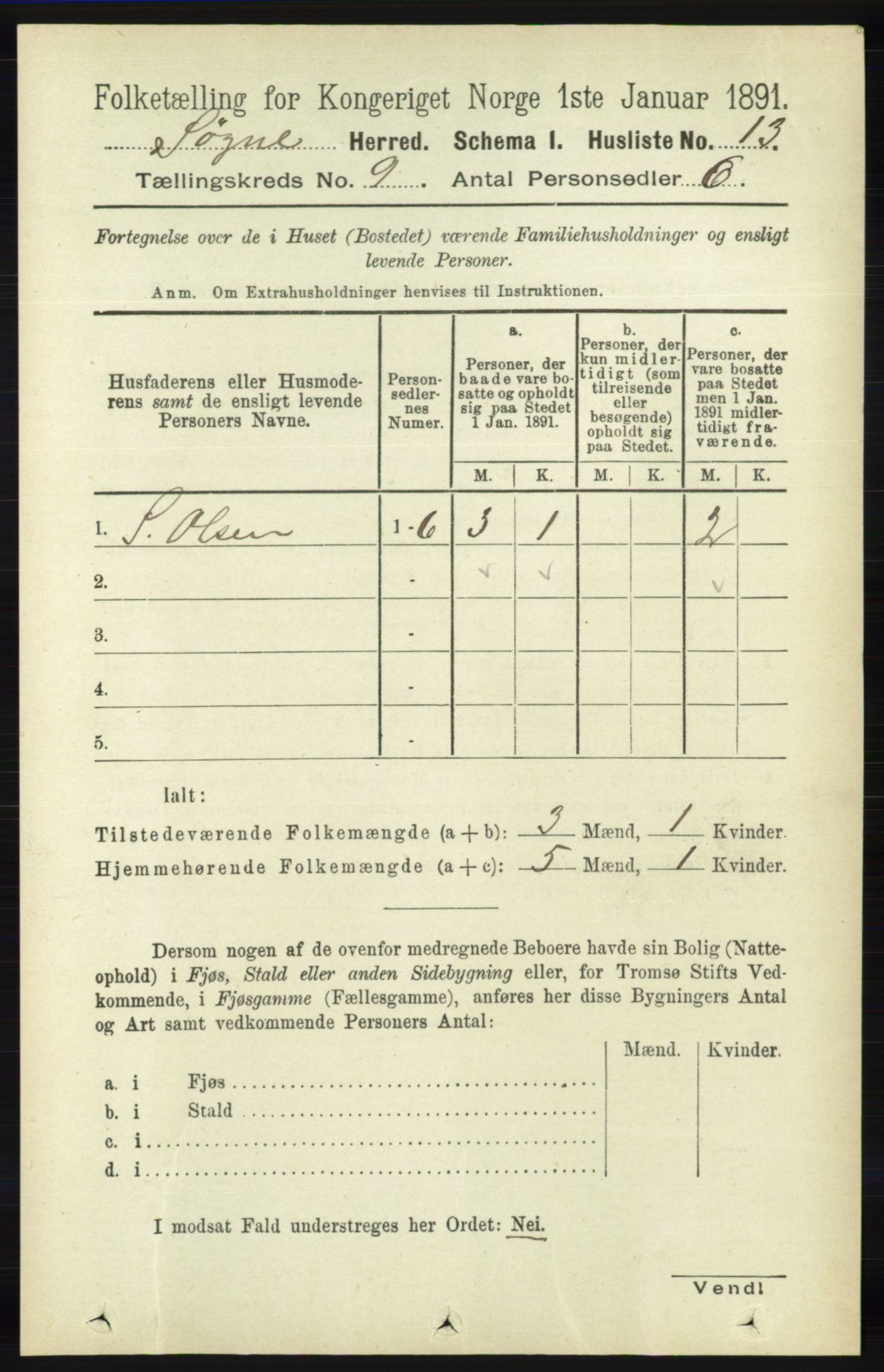 RA, Folketelling 1891 for 1018 Søgne herred, 1891, s. 2505