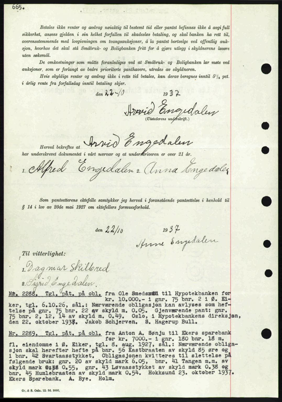 Eiker, Modum og Sigdal sorenskriveri, SAKO/A-123/G/Ga/Gab/L0036: Pantebok nr. A6, 1937-1937, Dagboknr: 2288/1937