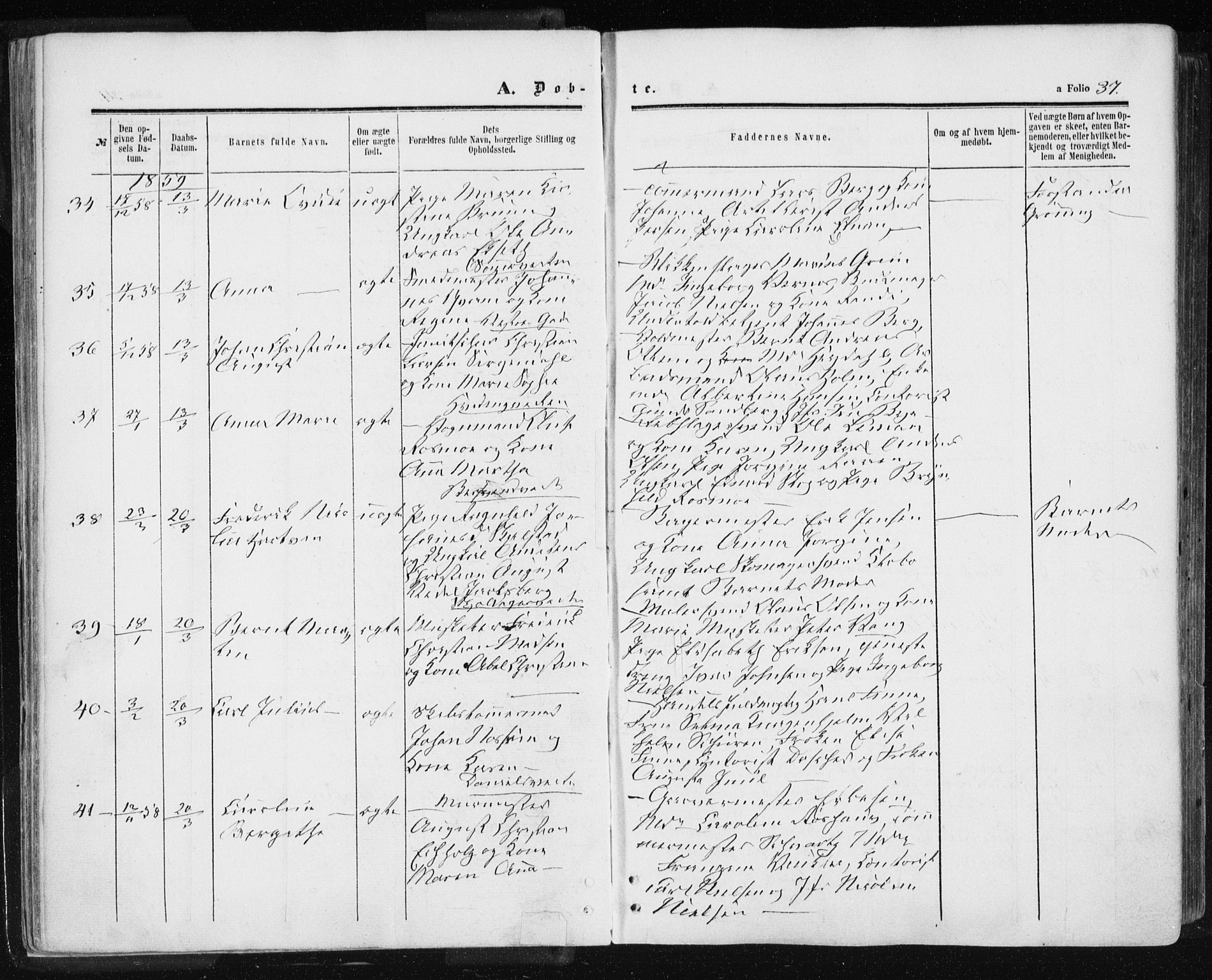 Ministerialprotokoller, klokkerbøker og fødselsregistre - Sør-Trøndelag, AV/SAT-A-1456/601/L0053: Ministerialbok nr. 601A21, 1857-1865, s. 37