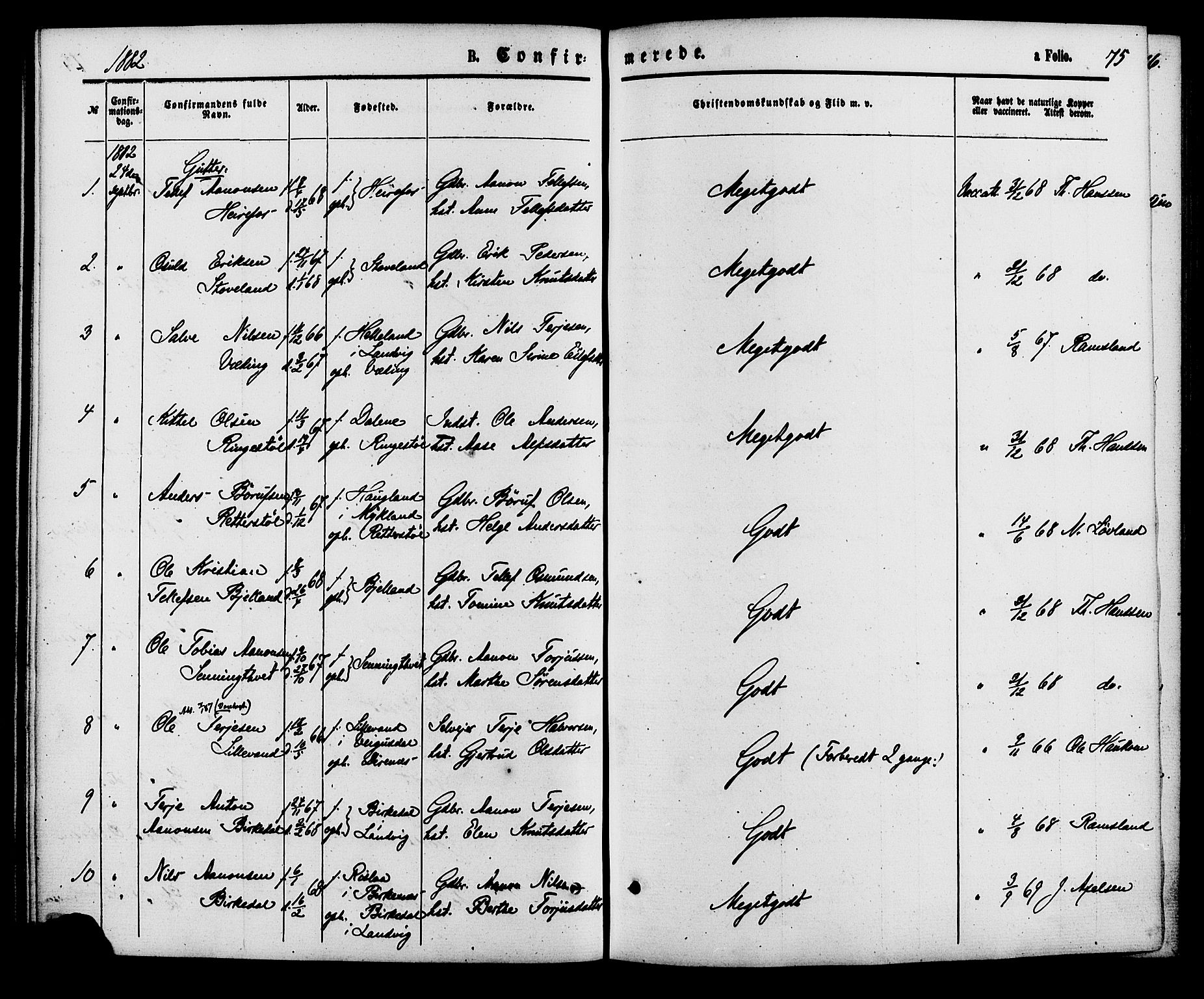 Herefoss sokneprestkontor, SAK/1111-0019/F/Fa/Faa/L0002: Ministerialbok nr. A 2, 1861-1886, s. 75