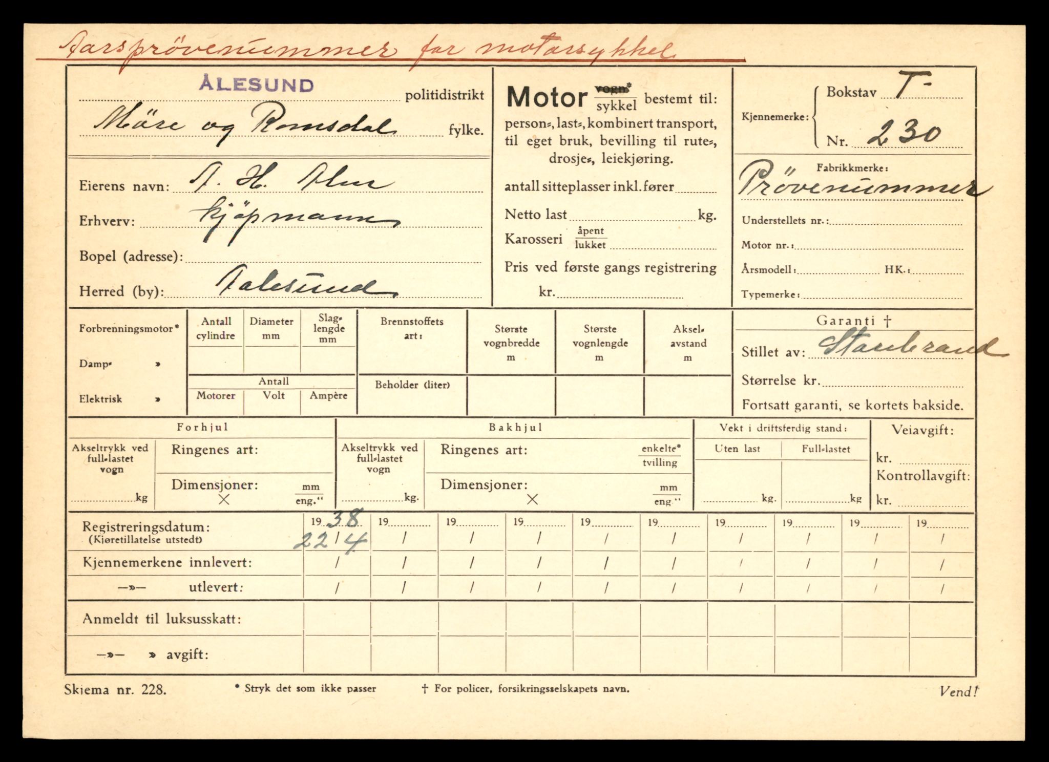 Møre og Romsdal vegkontor - Ålesund trafikkstasjon, AV/SAT-A-4099/F/Fe/L0002: Registreringskort for kjøretøy T 128 - T 231, 1927-1998, s. 2928
