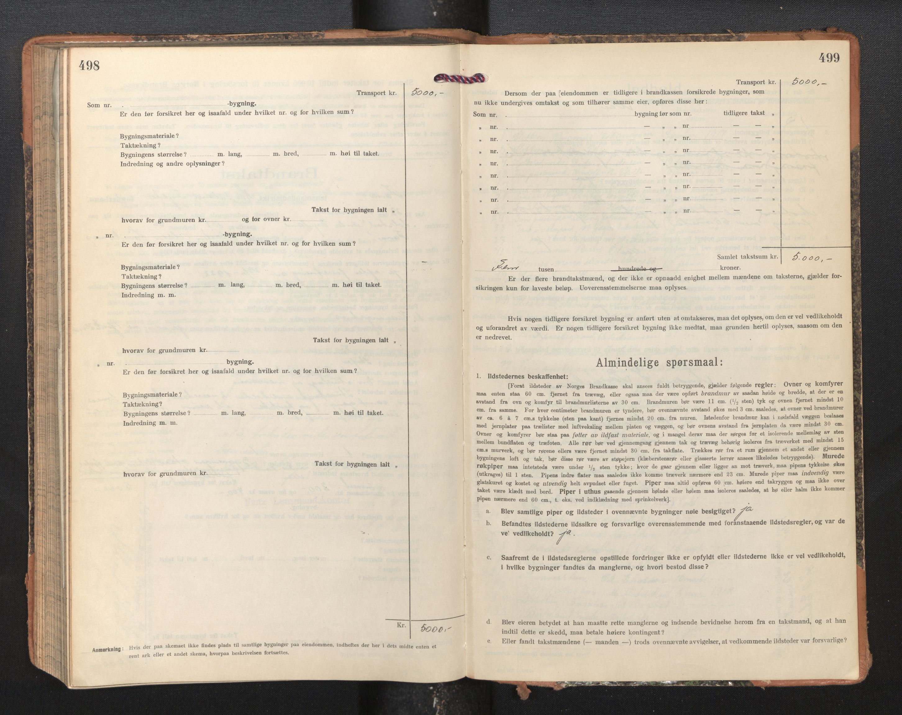 Lensmannen i Fana, AV/SAB-A-31801/0012/L0021: Branntakstprotokoll skjematakst, 1916-1923, s. 498-499