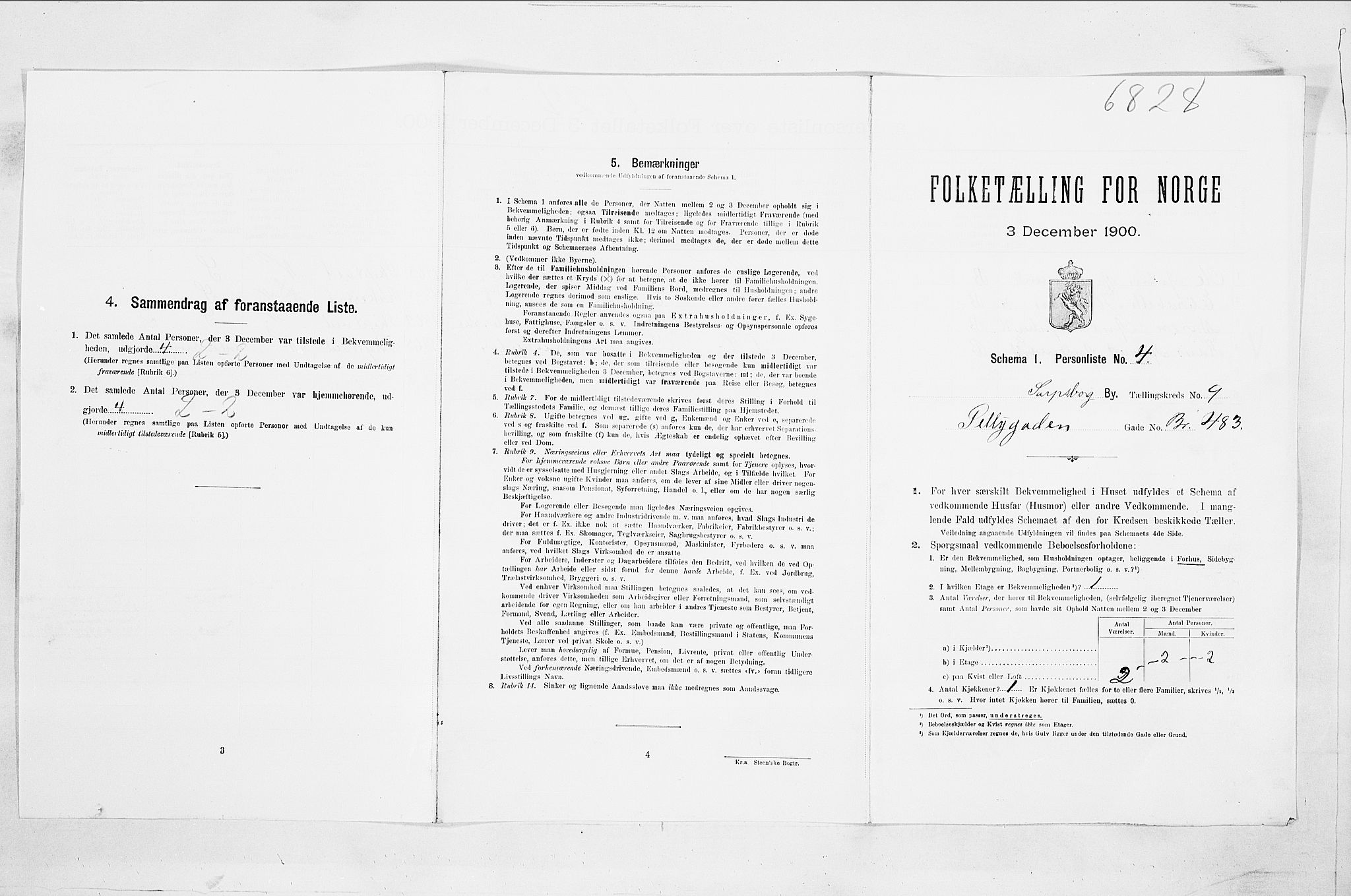 SAO, Folketelling 1900 for 0102 Sarpsborg kjøpstad, 1900