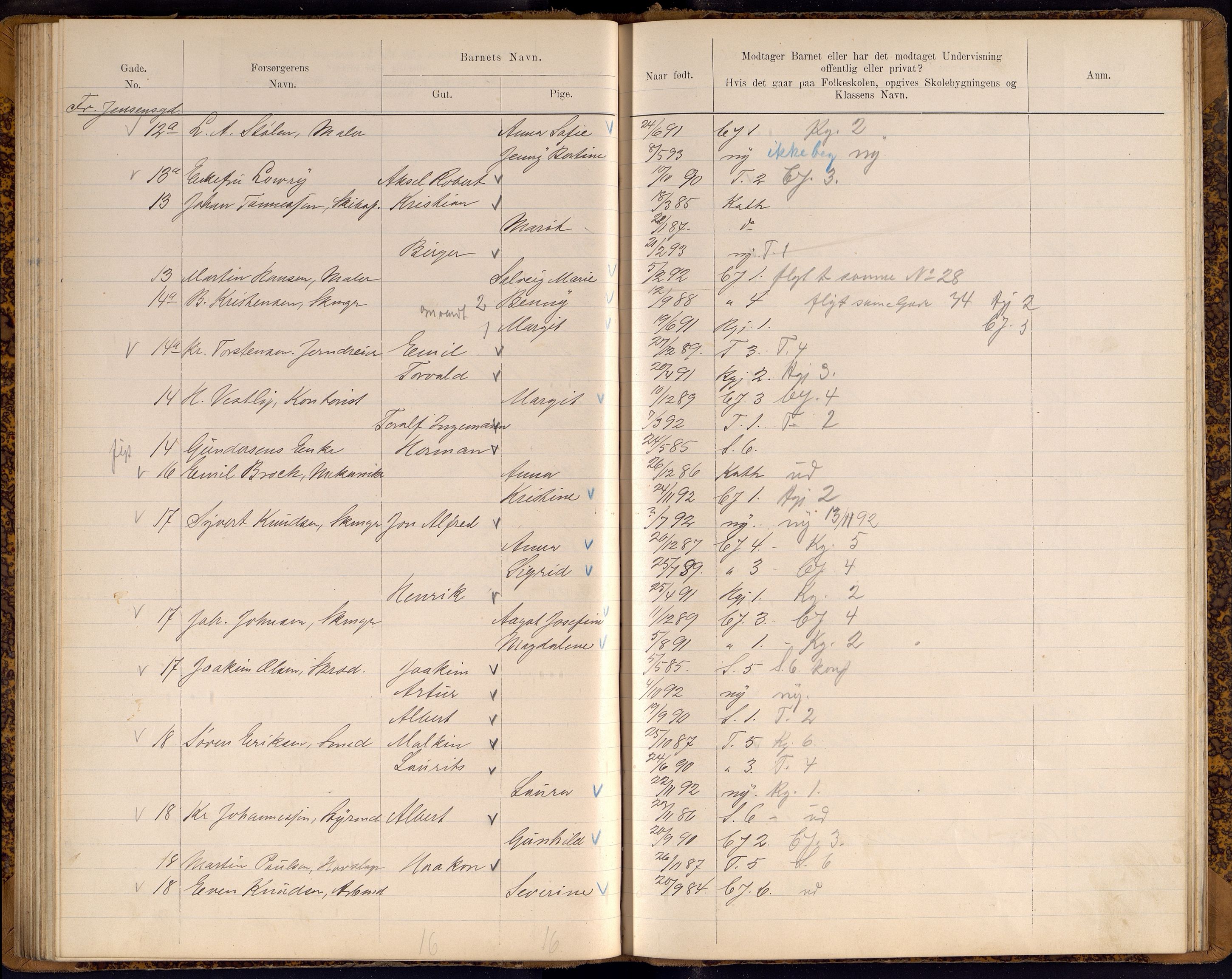 Kristiansand By - Skolekommisjonen/ -Styret, IKAV/1001KG510/J/Jb/L0009: Barnetelling, 1899