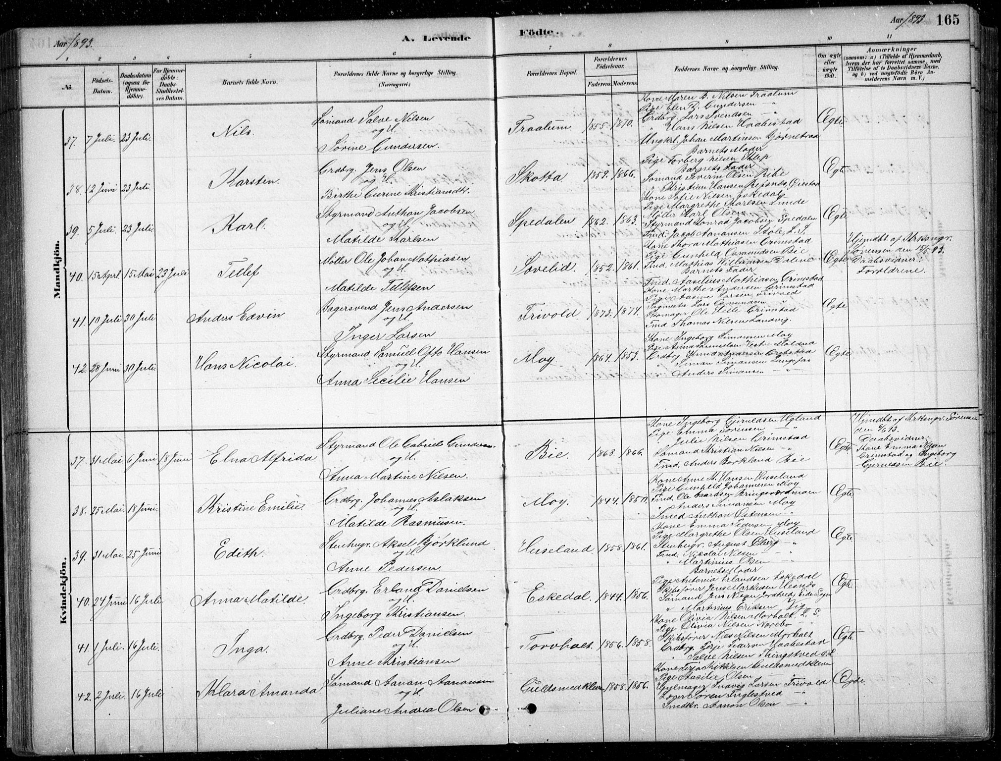 Fjære sokneprestkontor, AV/SAK-1111-0011/F/Fb/L0011: Klokkerbok nr. B 11, 1881-1905, s. 165