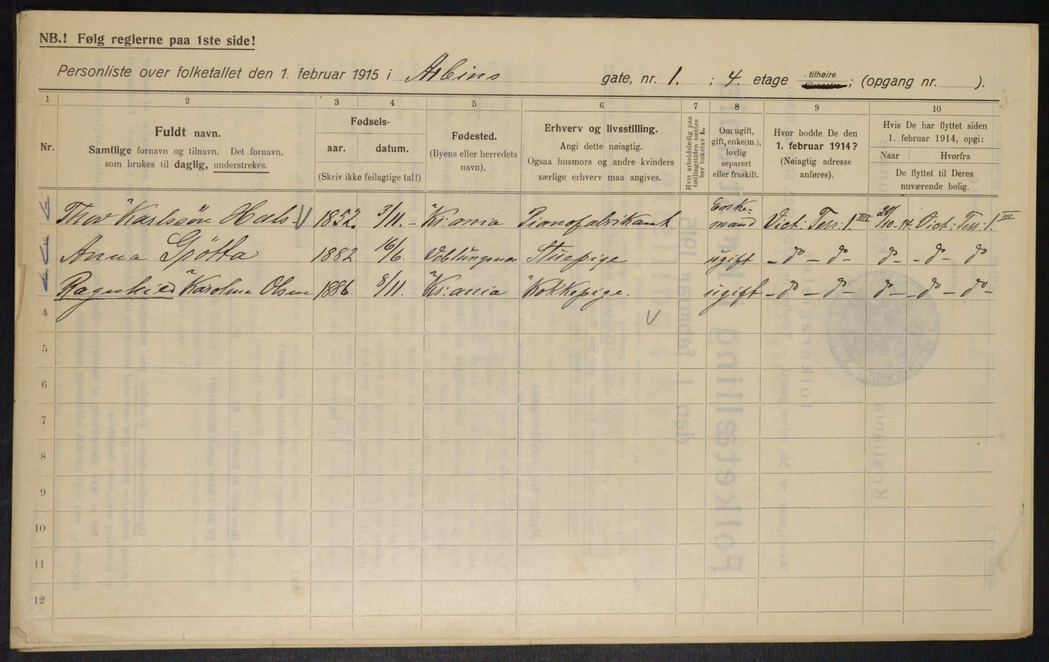 OBA, Kommunal folketelling 1.2.1915 for Kristiania, 1915, s. 1476