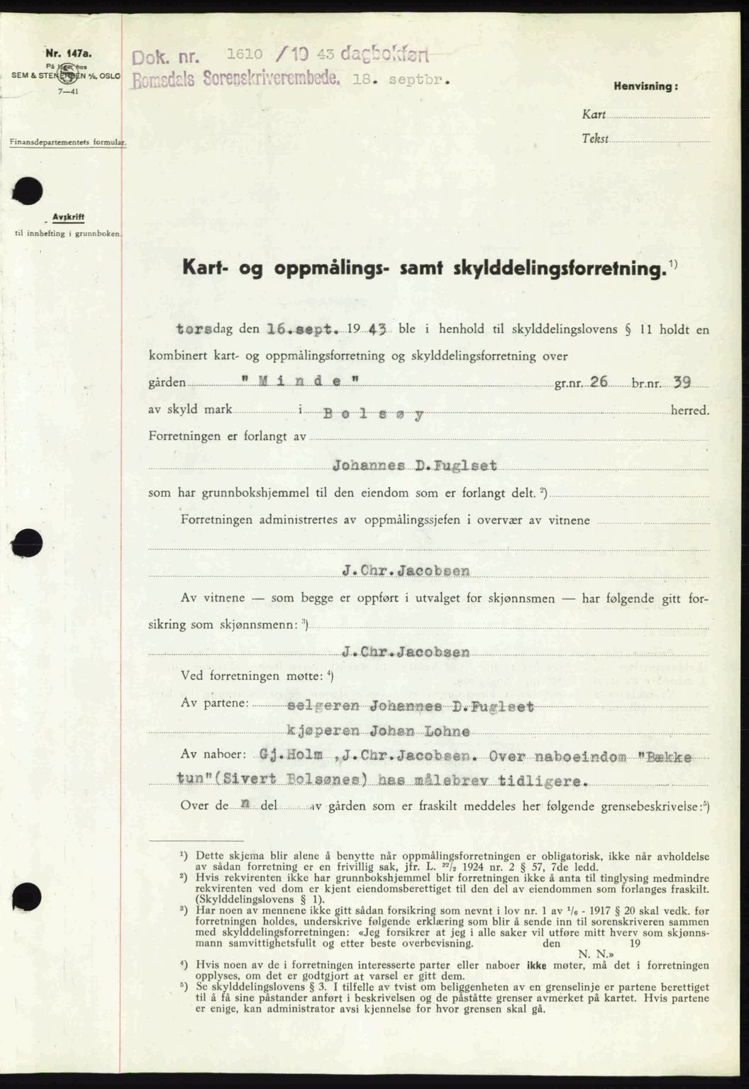 Romsdal sorenskriveri, SAT/A-4149/1/2/2C: Pantebok nr. A14, 1943-1943, Dagboknr: 1610/1943