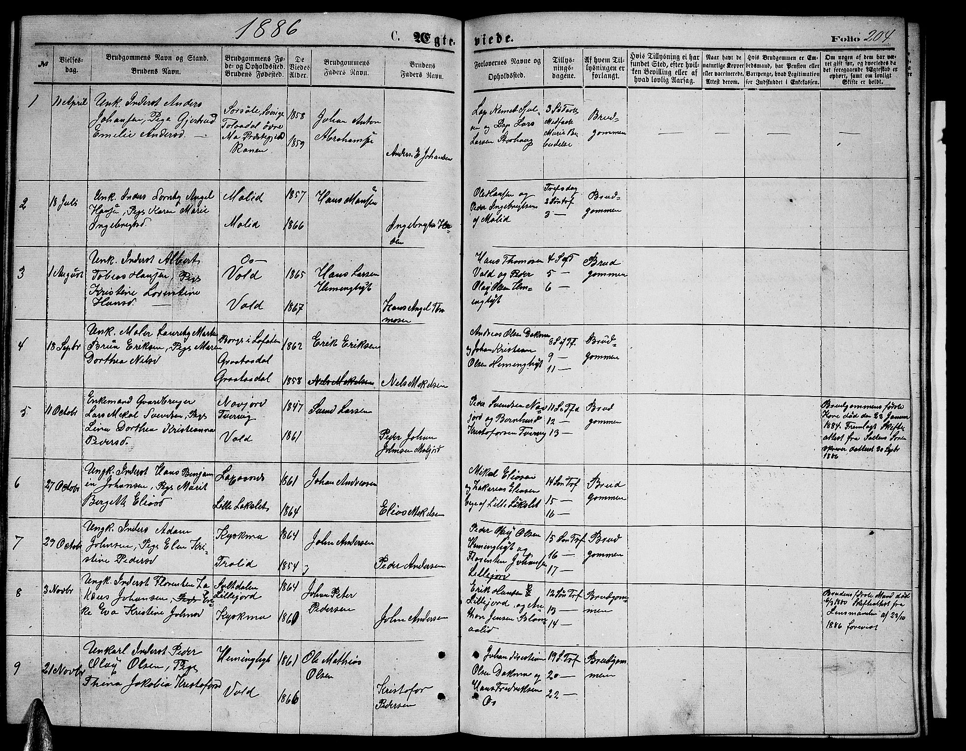 Ministerialprotokoller, klokkerbøker og fødselsregistre - Nordland, AV/SAT-A-1459/846/L0653: Klokkerbok nr. 846C03, 1872-1887, s. 204