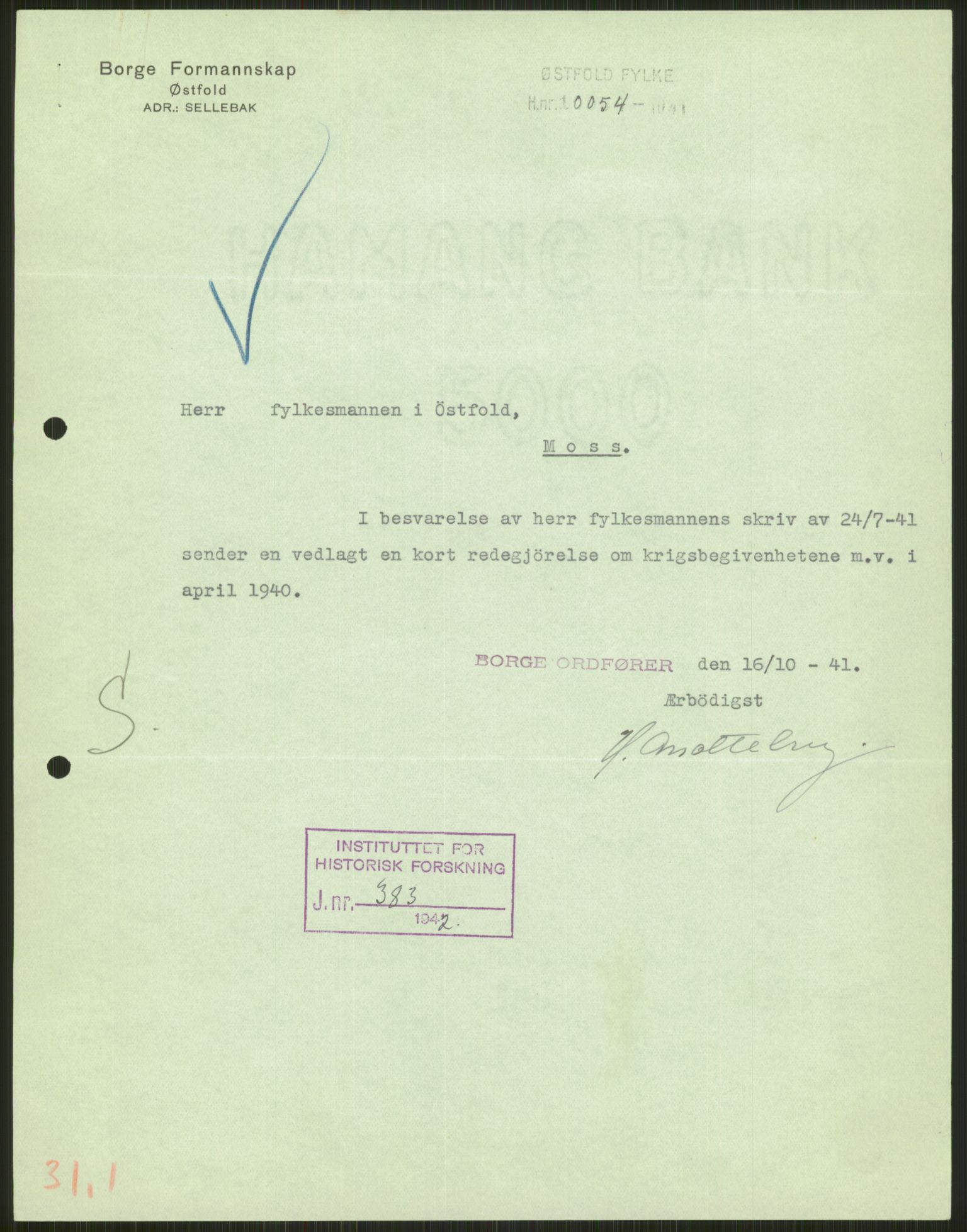 Forsvaret, Forsvarets krigshistoriske avdeling, AV/RA-RAFA-2017/Y/Ya/L0013: II-C-11-31 - Fylkesmenn.  Rapporter om krigsbegivenhetene 1940., 1940, s. 42