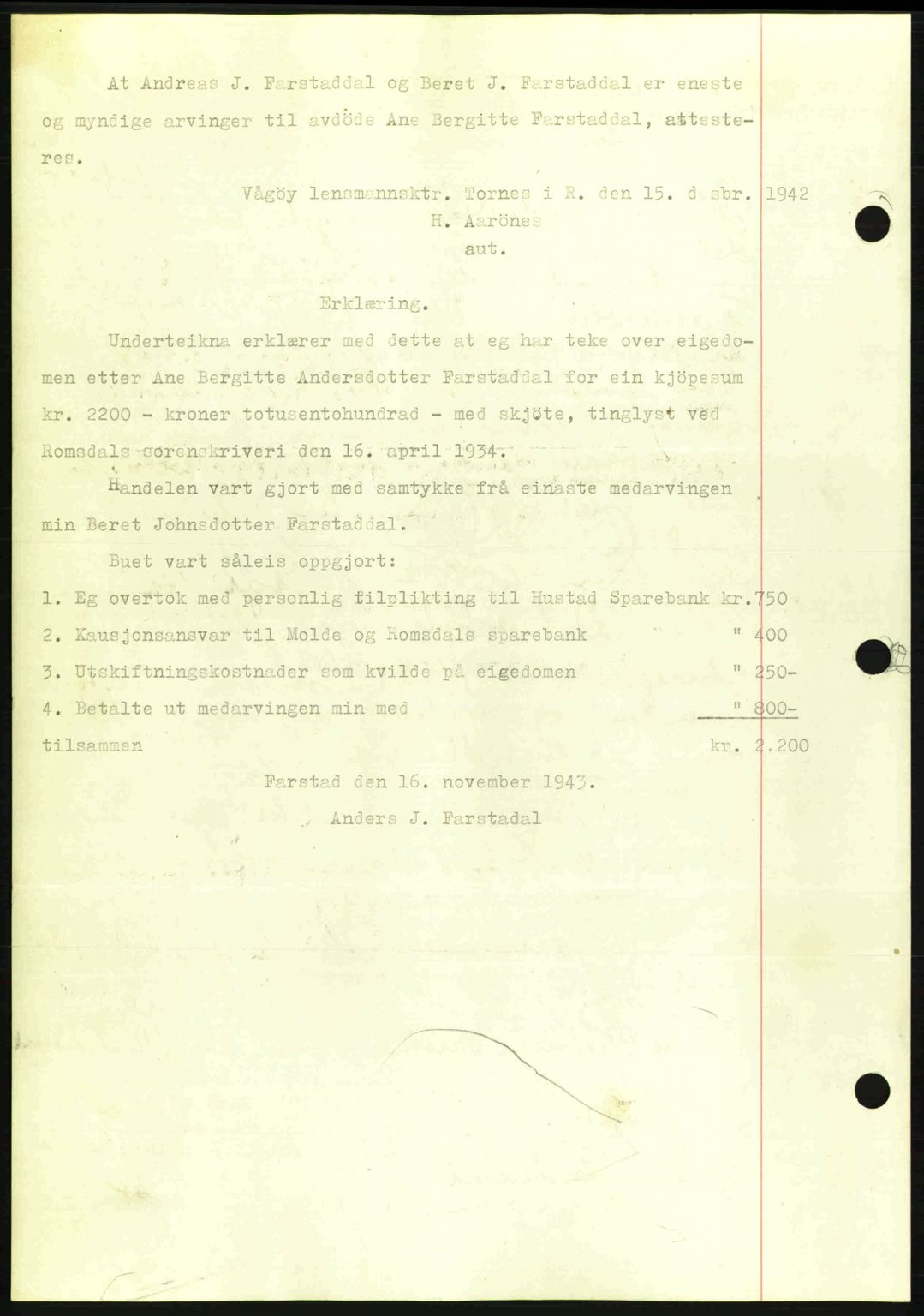 Romsdal sorenskriveri, AV/SAT-A-4149/1/2/2C: Pantebok nr. A15, 1943-1944, Dagboknr: 2332/1943