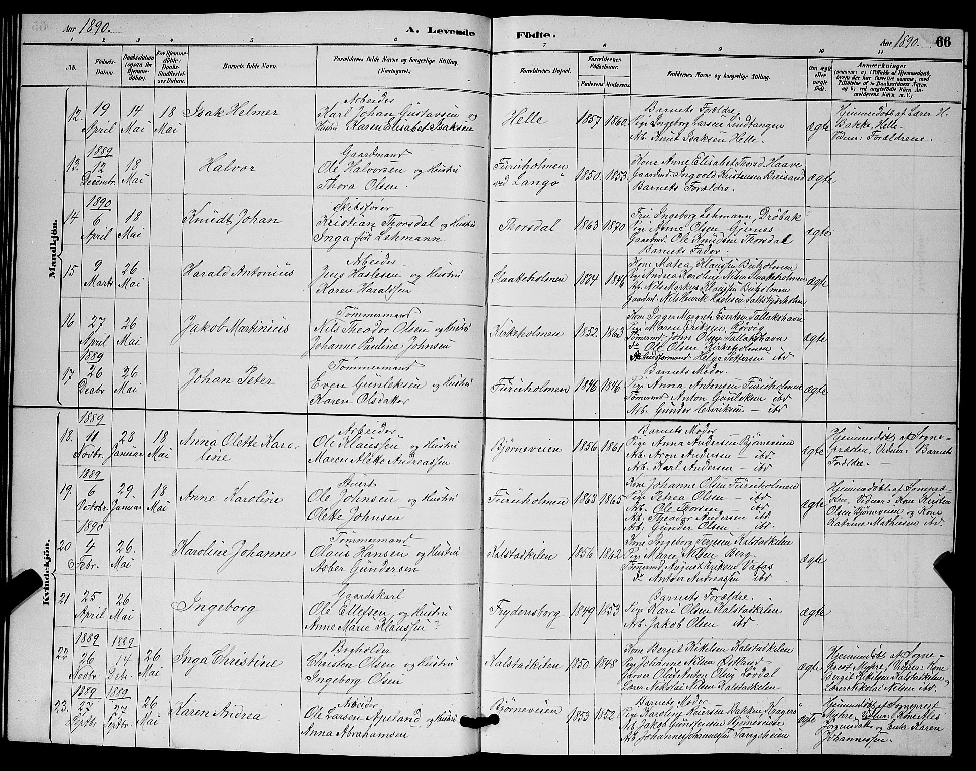 Skåtøy kirkebøker, AV/SAKO-A-304/G/Ga/L0003: Klokkerbok nr. I 3, 1884-1898, s. 66