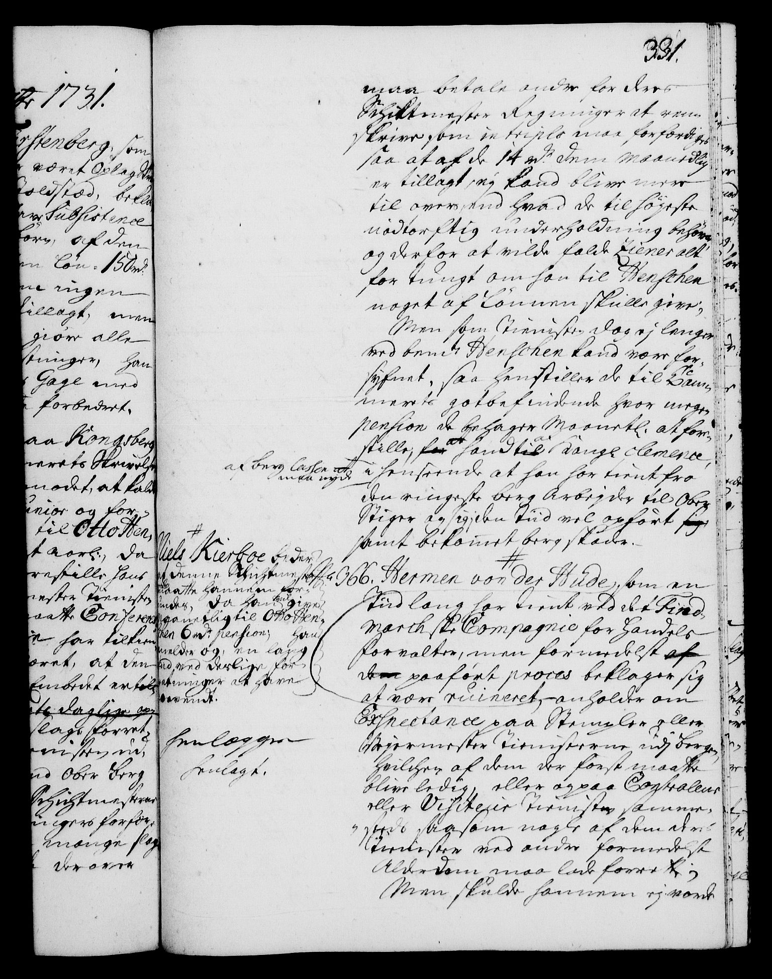 Rentekammeret, Kammerkanselliet, RA/EA-3111/G/Gh/Gha/L0013: Norsk ekstraktmemorialprotokoll (merket RK 53.58), 1731, s. 331
