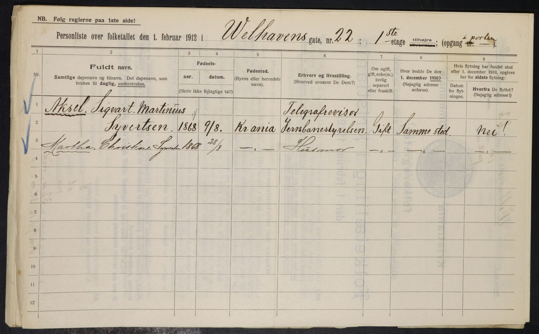 OBA, Kommunal folketelling 1.2.1912 for Kristiania, 1912, s. 127703