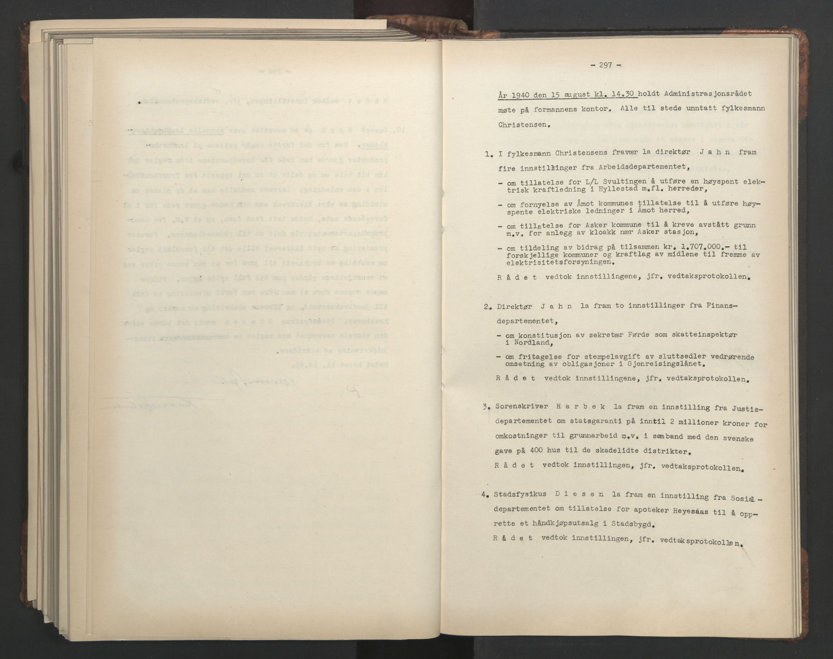 Administrasjonsrådet, AV/RA-S-1004/A/L0001: Møteprotokoll med tillegg 15/4-25/9, 1940, s. 297