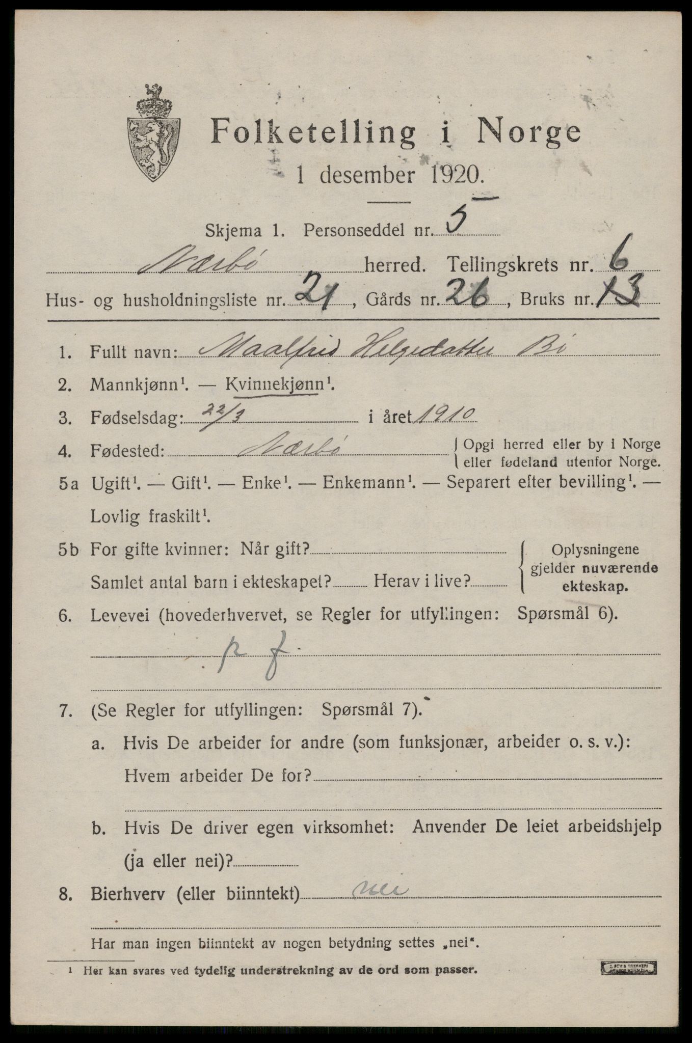 SAST, Folketelling 1920 for 1119 Nærbø herred, 1920, s. 3847