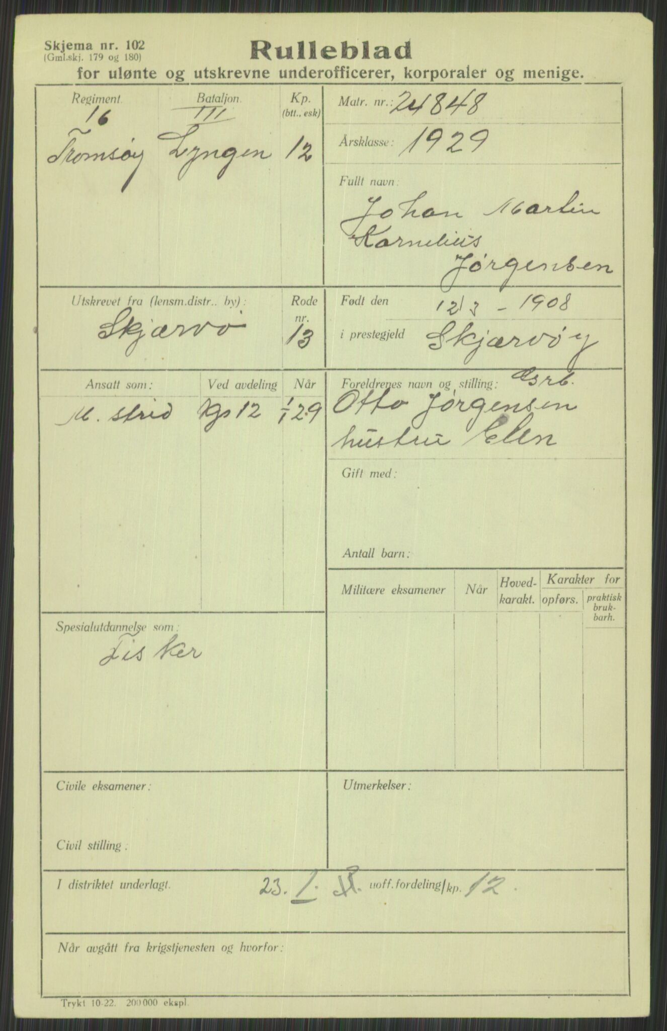 Forsvaret, Troms infanteriregiment nr. 16, AV/RA-RAFA-3146/P/Pa/L0013/0004: Rulleblad / Rulleblad for regimentets menige mannskaper, årsklasse 1929, 1929, s. 613