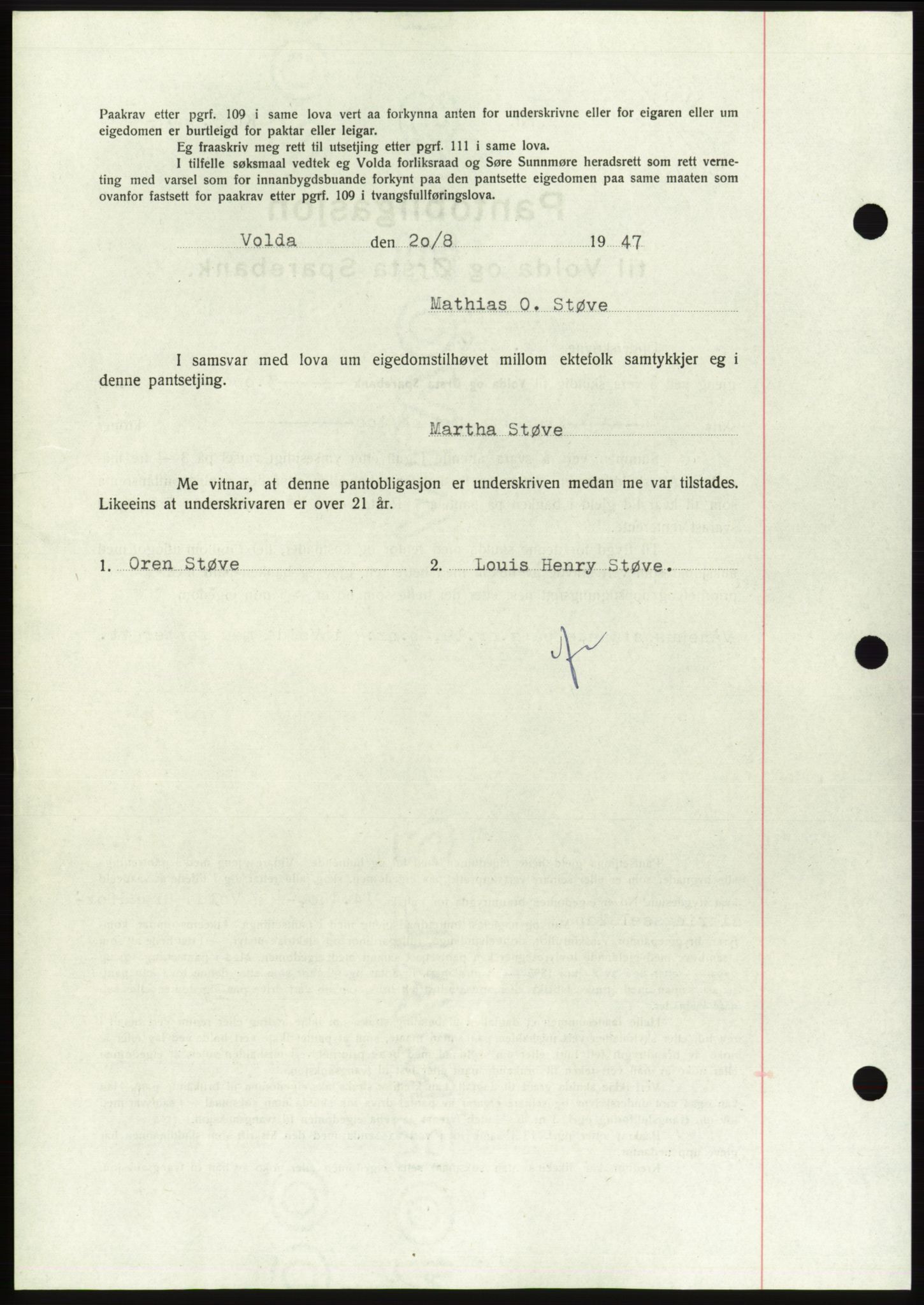 Søre Sunnmøre sorenskriveri, AV/SAT-A-4122/1/2/2C/L0115: Pantebok nr. 3B, 1947-1948, Dagboknr: 1126/1947