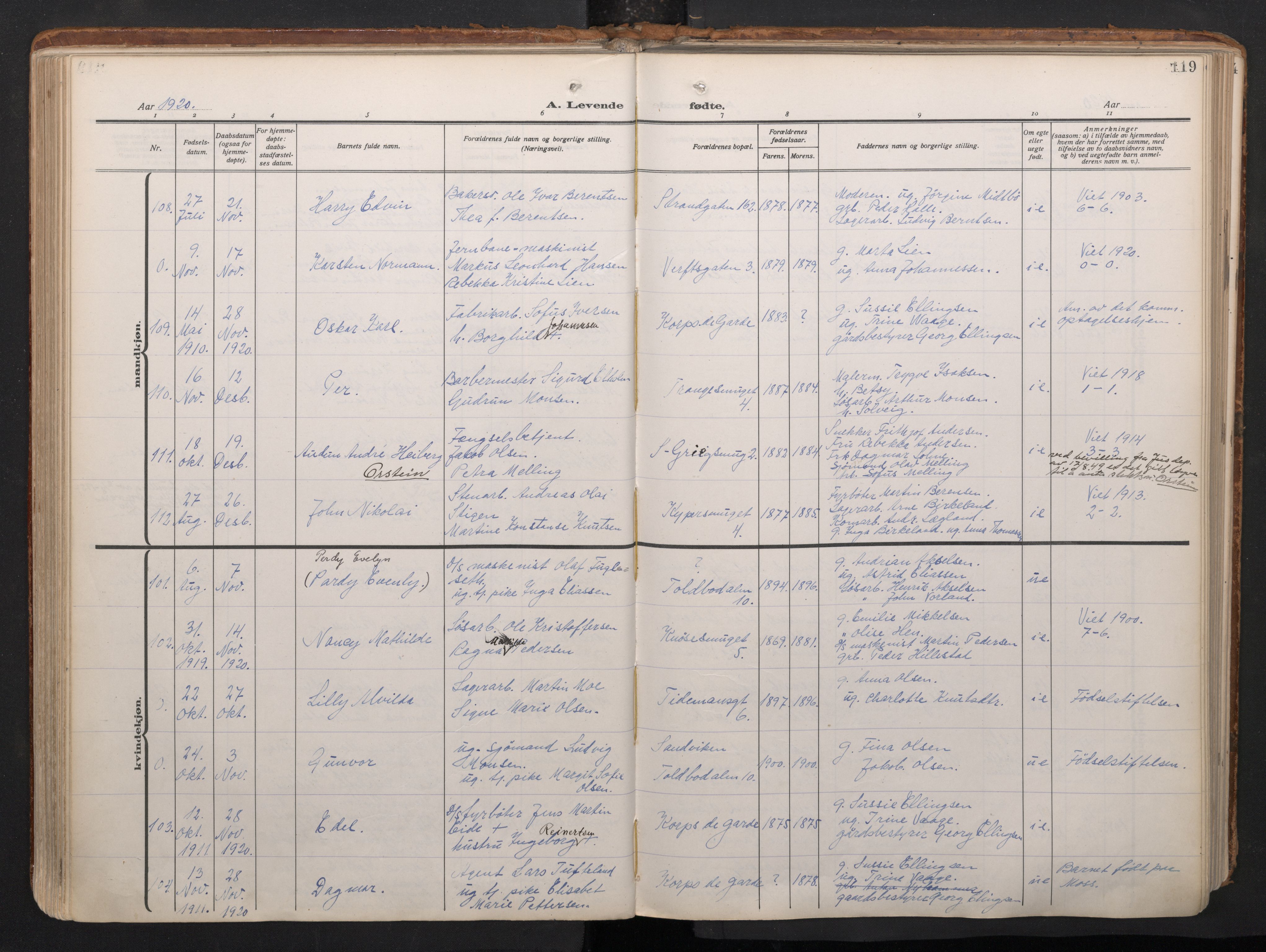 Nykirken Sokneprestembete, AV/SAB-A-77101/H/Haa/L0020: Ministerialbok nr. B 8, 1916-1933, s. 118b-119a