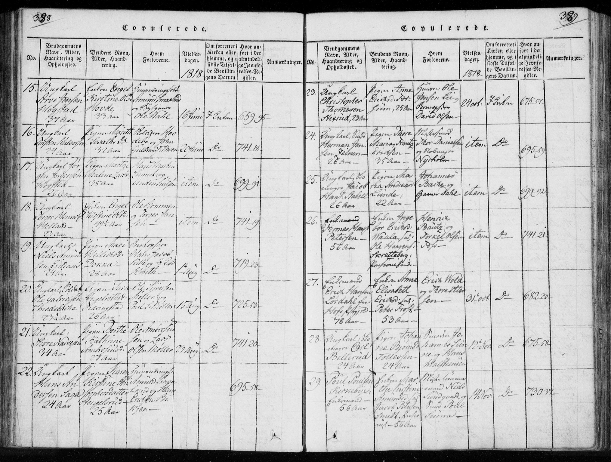 Kongsberg kirkebøker, AV/SAKO-A-22/F/Fa/L0008: Ministerialbok nr. I 8, 1816-1839, s. 388-389