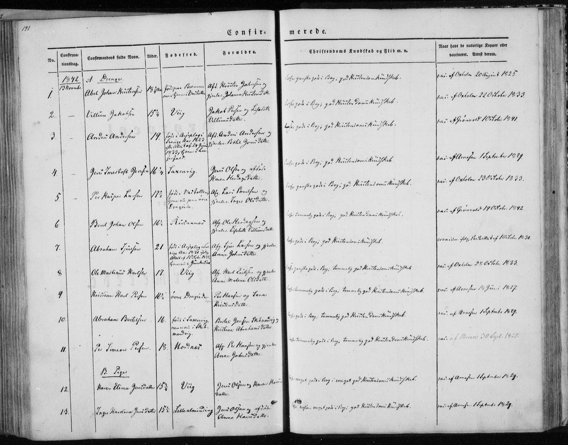 Ministerialprotokoller, klokkerbøker og fødselsregistre - Nordland, AV/SAT-A-1459/847/L0666: Ministerialbok nr. 847A06, 1842-1871, s. 191