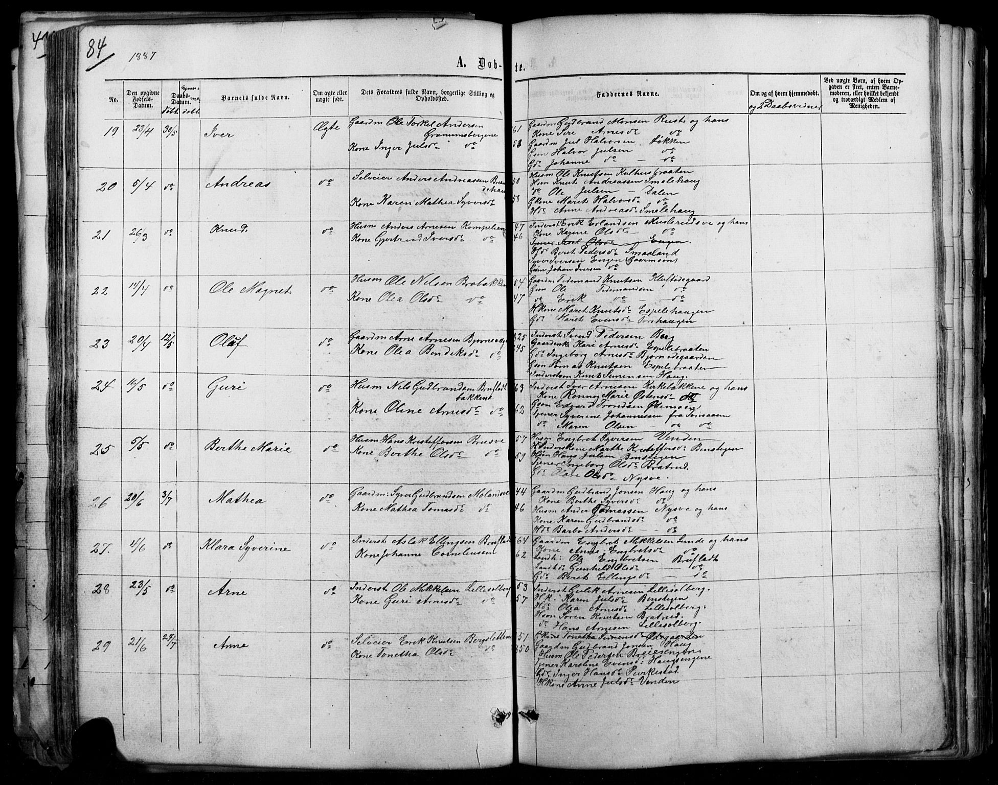Sør-Aurdal prestekontor, AV/SAH-PREST-128/H/Ha/Hab/L0007: Klokkerbok nr. 7, 1866-1893, s. 84