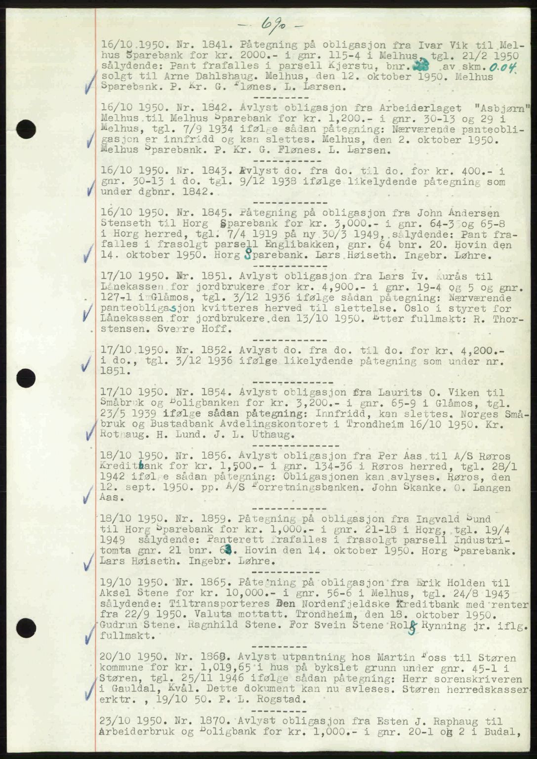 Gauldal sorenskriveri, SAT/A-0014/1/2/2C: Pantebok nr. A11, 1950-1950, Dagboknr: 1841/1950