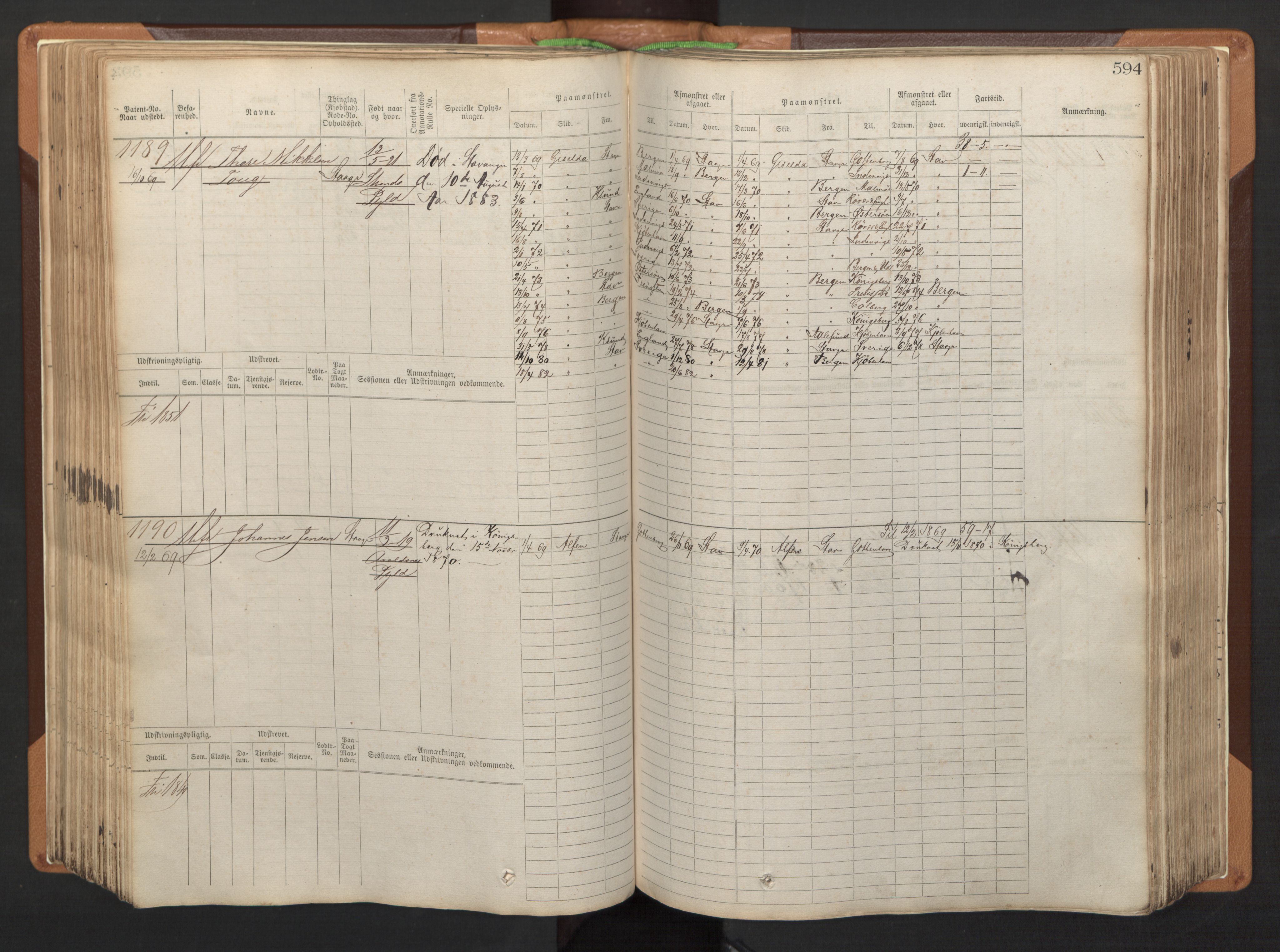 Stavanger sjømannskontor, SAST/A-102006/F/Fb/Fbb/L0005: Sjøfartshovedrulle, patentnr. 793-1606 (del 2), 1869-1880, s. 204