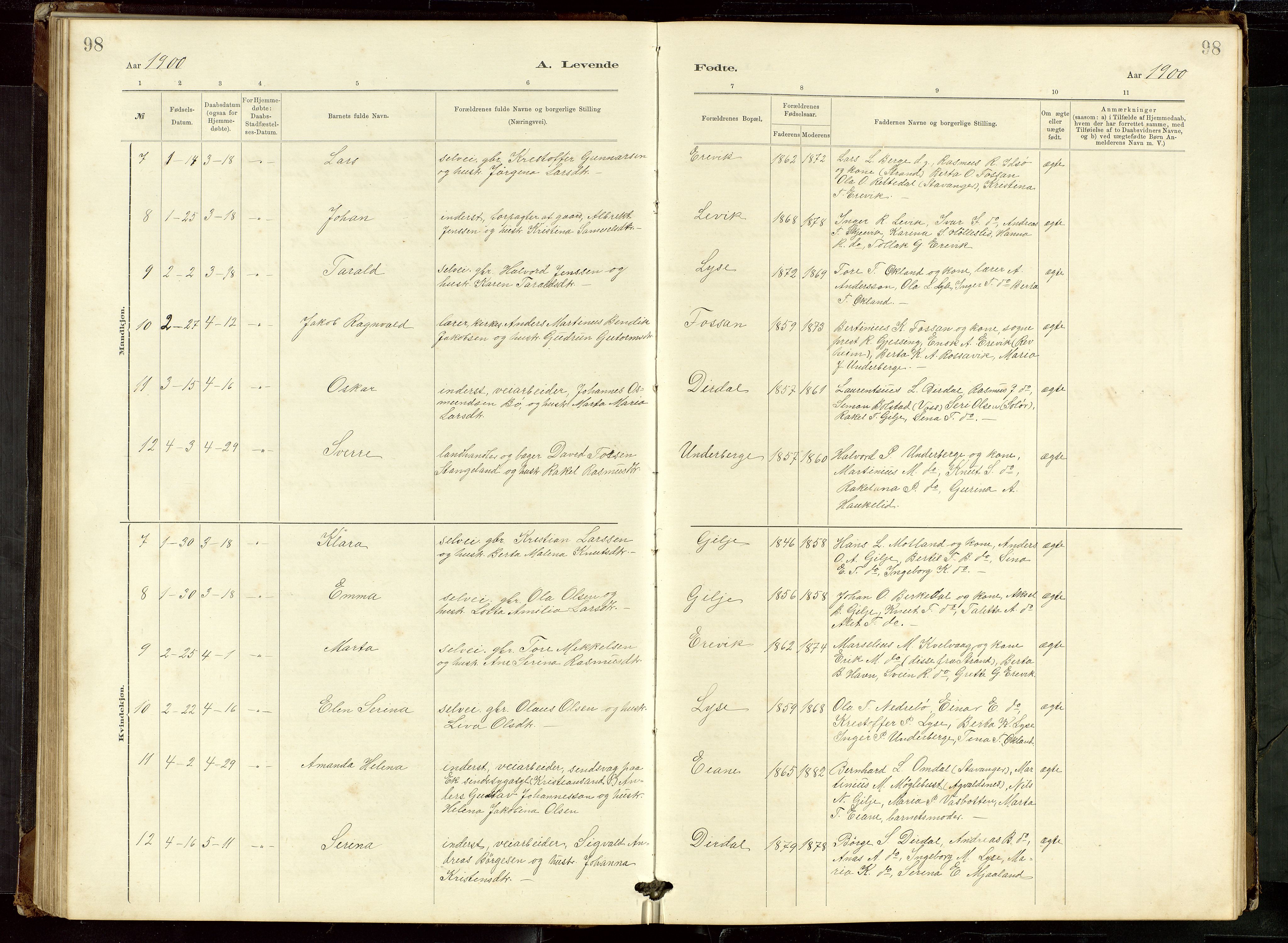 Høgsfjord sokneprestkontor, AV/SAST-A-101624/H/Ha/Hab/L0009: Klokkerbok nr. B 9, 1883-1920, s. 98